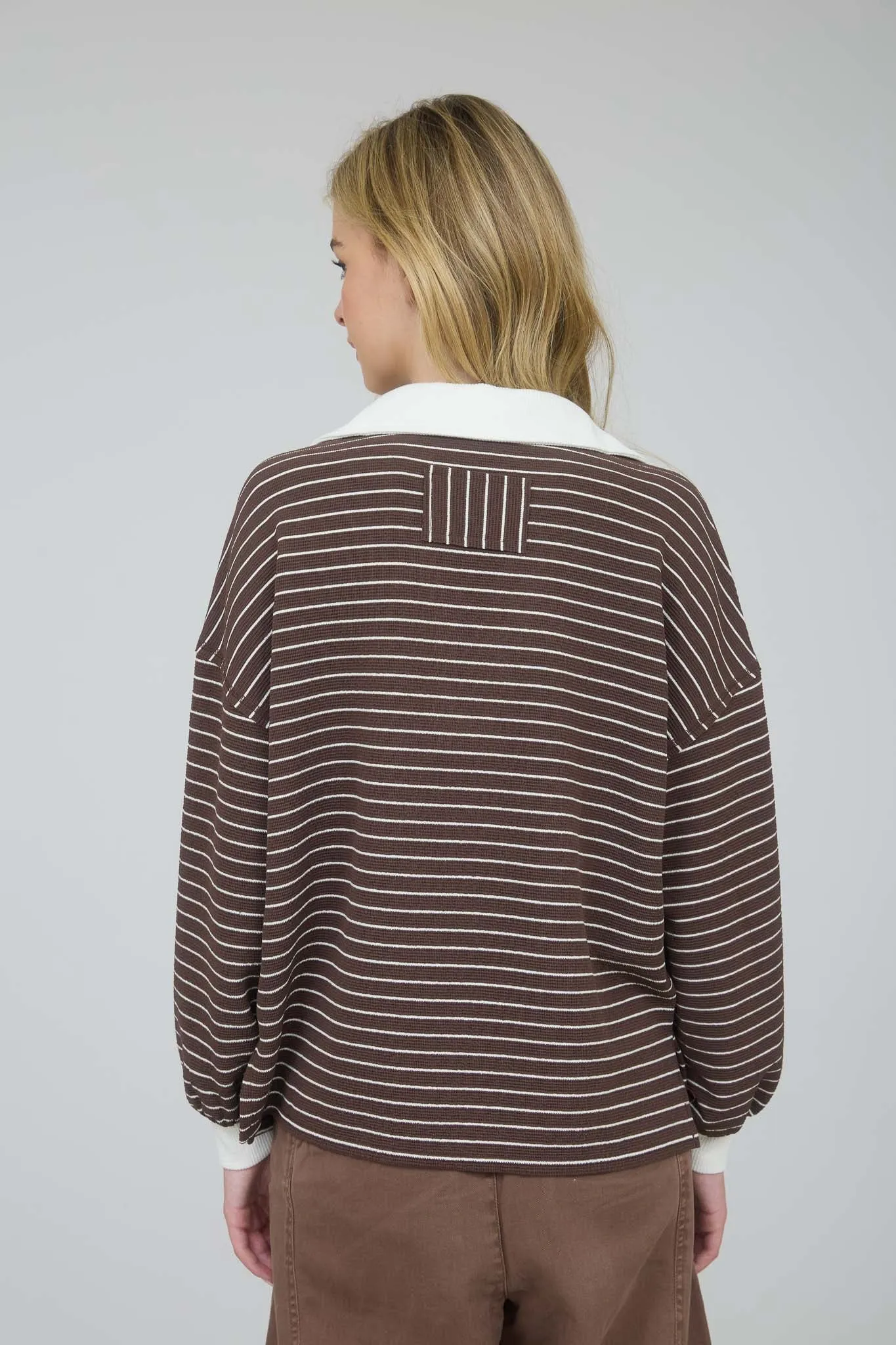 CONTRAST COLLAR STRIPE LONG SLEEVE KNIT TOP sold by Blu Pepper product image thumbnail 2