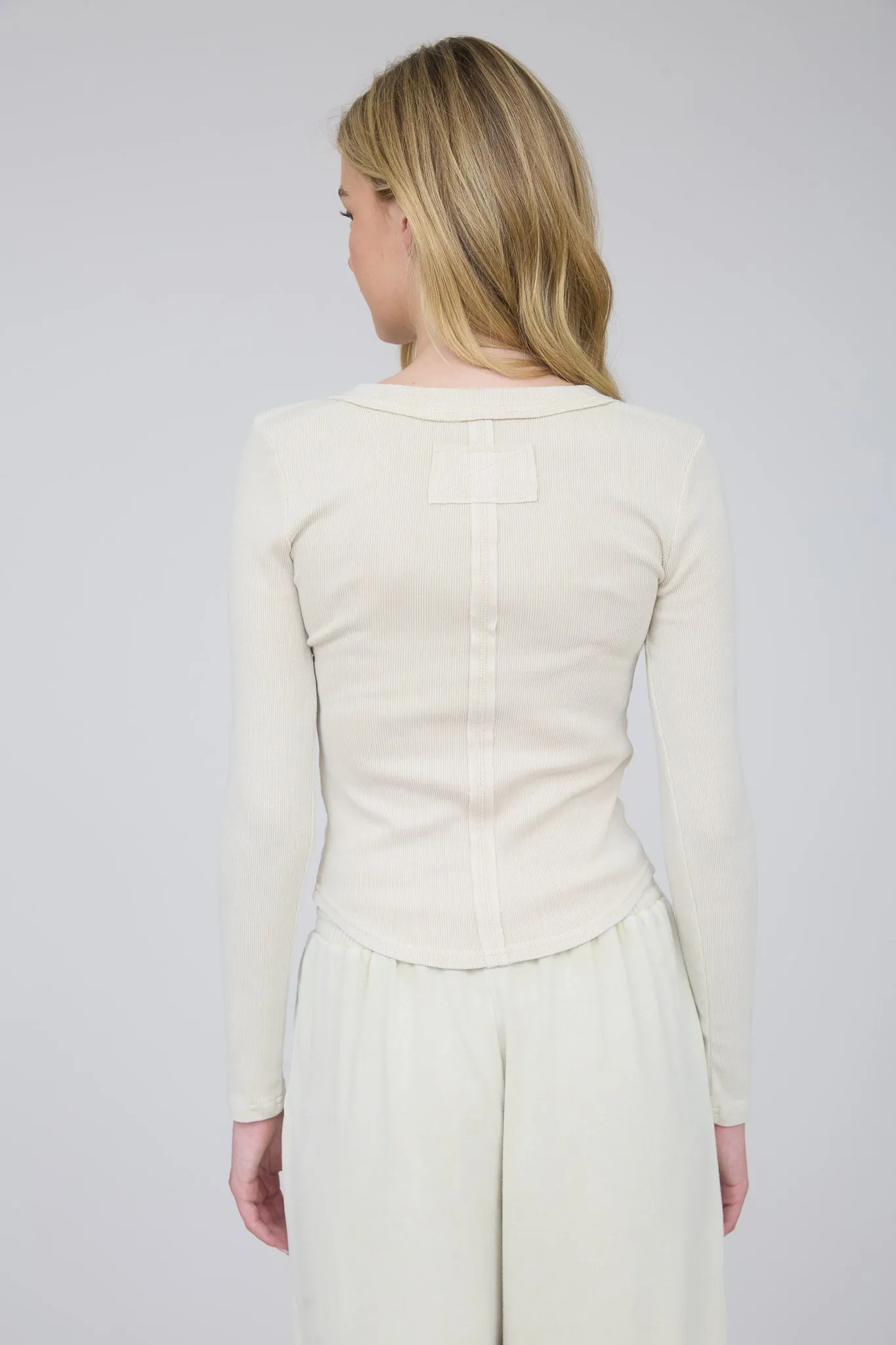 WASHED LONG SLEEVE RIBBED HENLEY KNIT TOP sold by Blu Pepper product image thumbnail 2