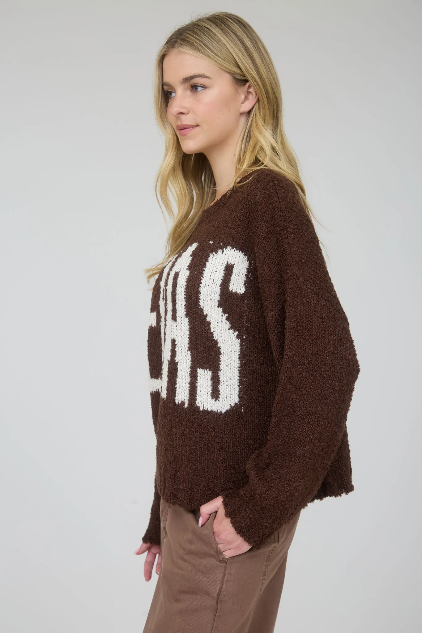 TEXAS CHUNKY KNIT LONG SLEEVE PULLOVER SWEATER sold by Blu Pepper product image thumbnail 3