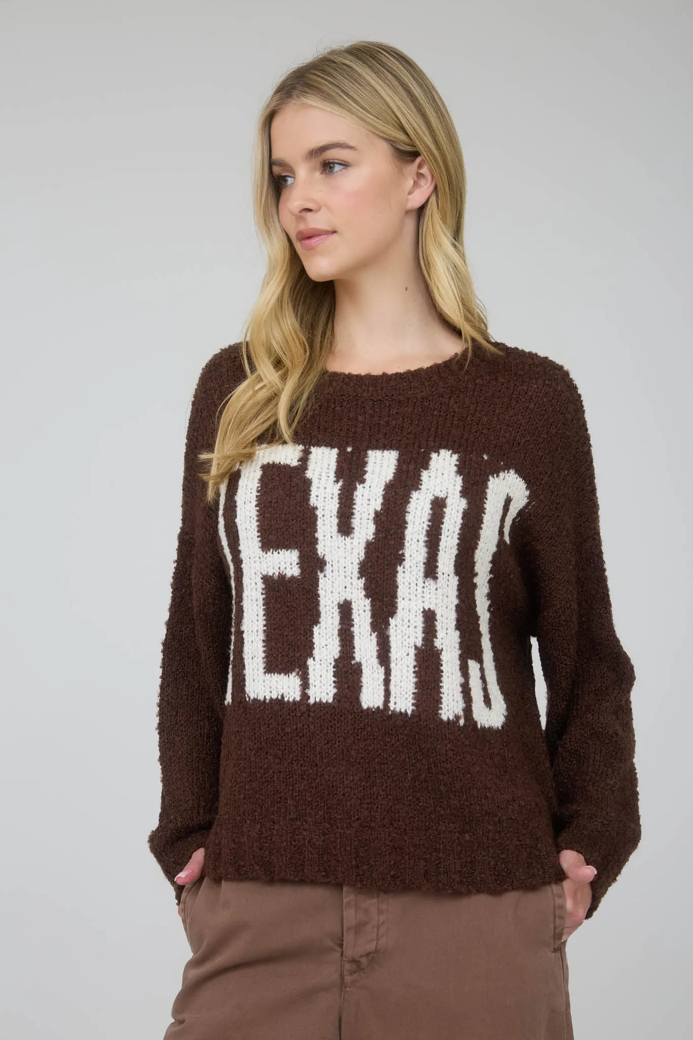 TEXAS CHUNKY KNIT LONG SLEEVE PULLOVER SWEATER sold by Blu Pepper product image thumbnail 4
