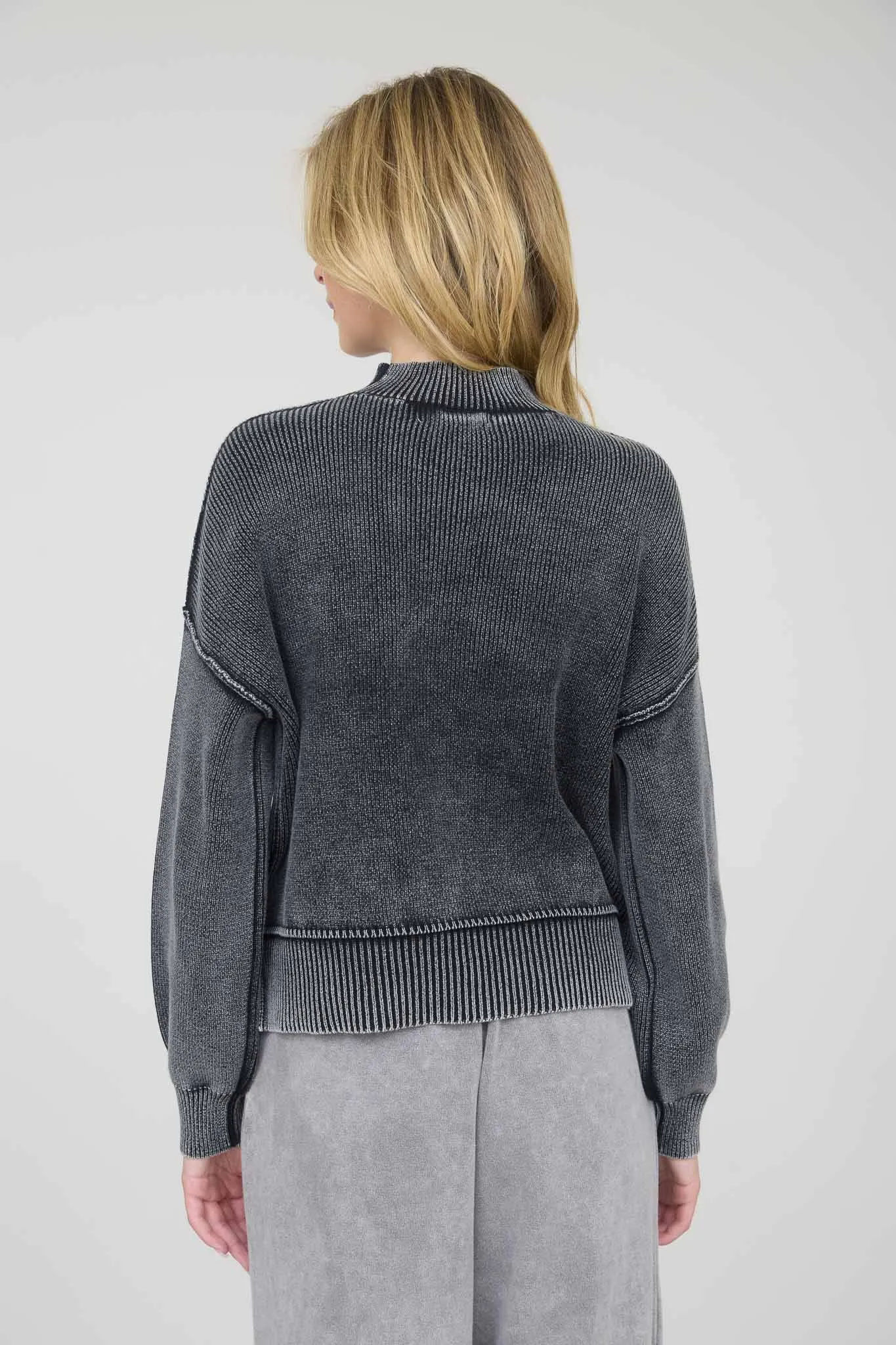 WASHED MOCK NECK LONG SLEEVE KNIT PULLOVER SWEATER sold by Blu Pepper product image thumbnail 2