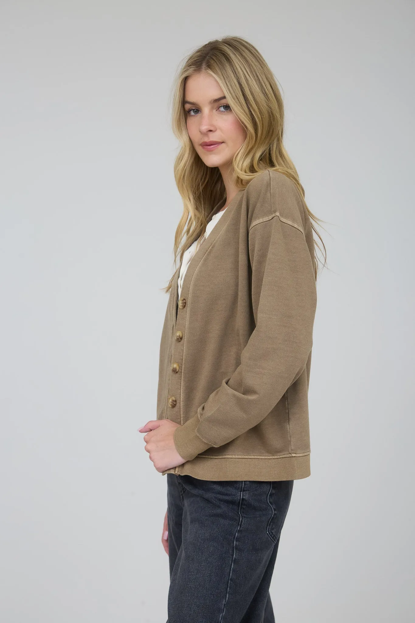WASHED DETAIL BUTTON DOWN LONG SLEEVE CARDIGAN sold by Blu Pepper product image thumbnail 3