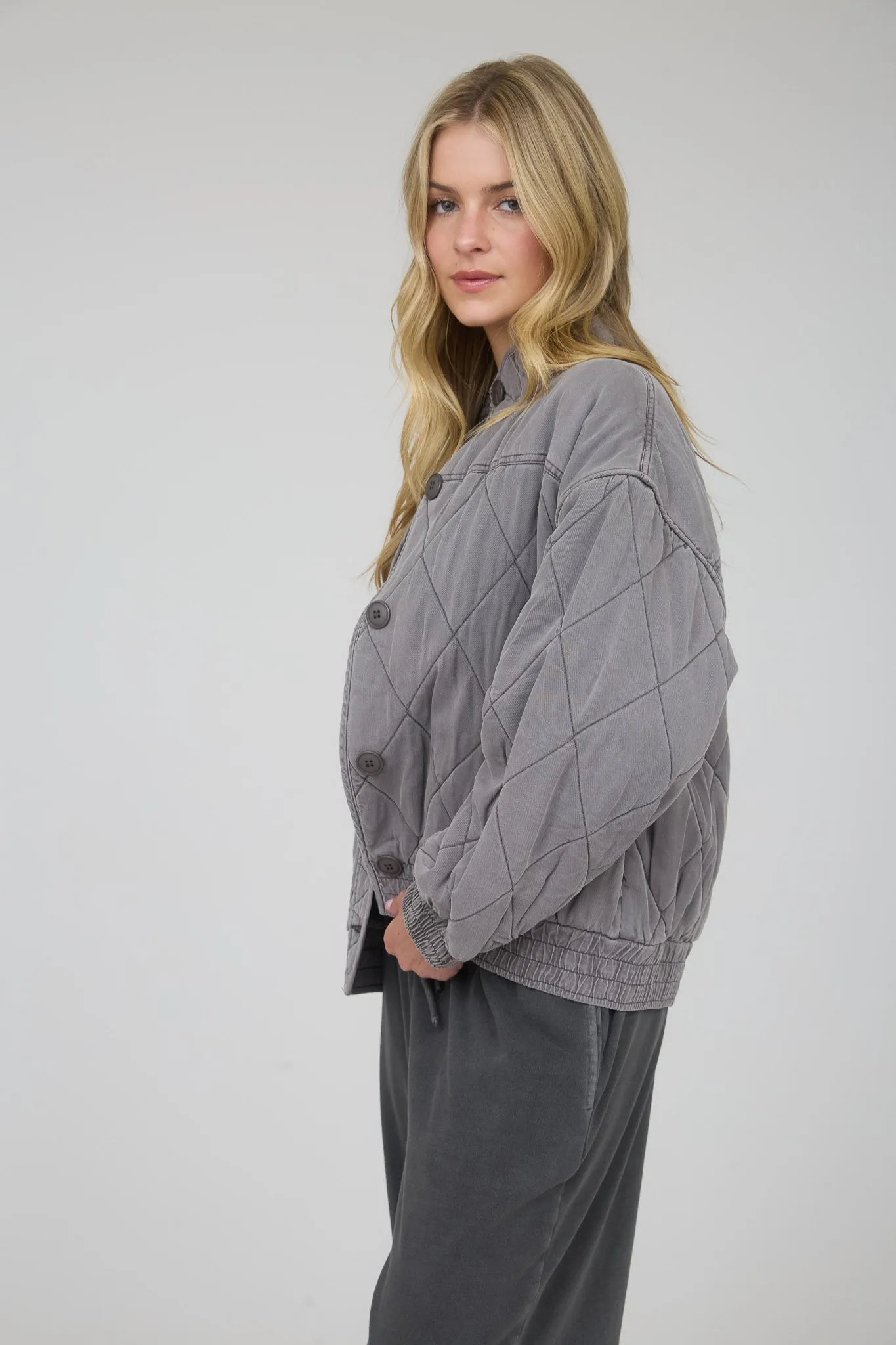 WASHED QUILTED BUTTON DOWN JACKET sold by Blu Pepper product image thumbnail 3