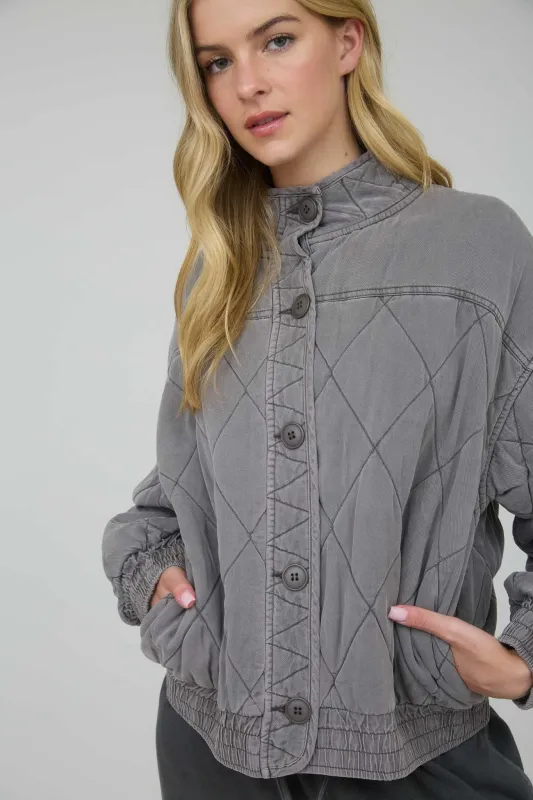 WASHED QUILTED BUTTON DOWN JACKET (PRE-ORDER) sold by Blu Pepper
