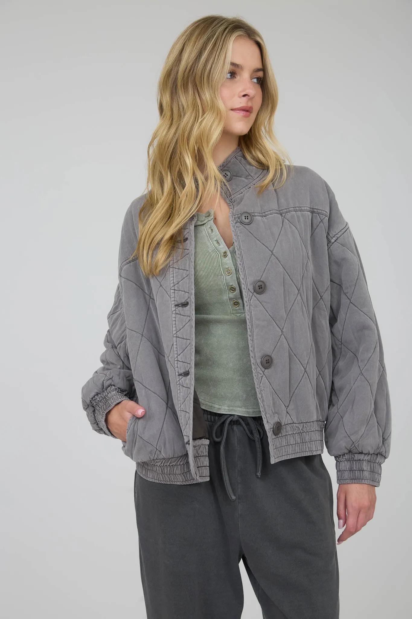 WASHED QUILTED BUTTON DOWN JACKET sold by Blu Pepper product image thumbnail 5