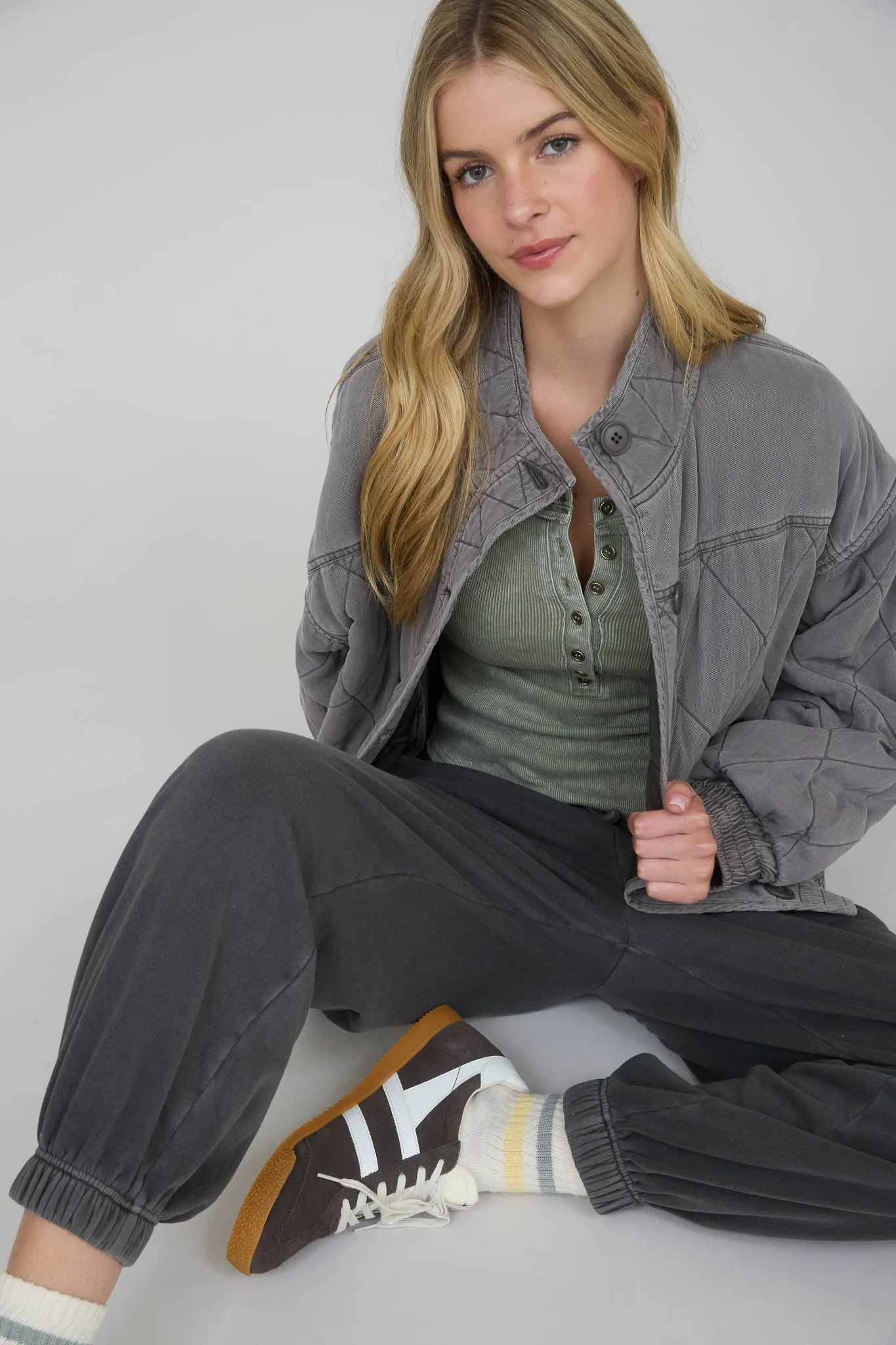 WASHED QUILTED BUTTON DOWN JACKET sold by Blu Pepper product image thumbnail 4