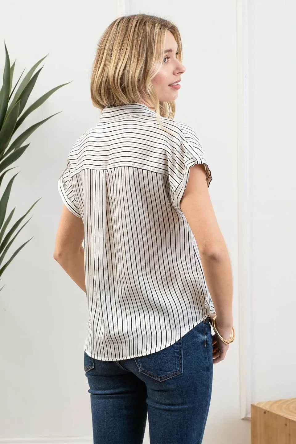STRIPE SHORT SLEEVE COLLARED BUTTON DOWN SHIRT sold by Blu Pepper product image thumbnail 2