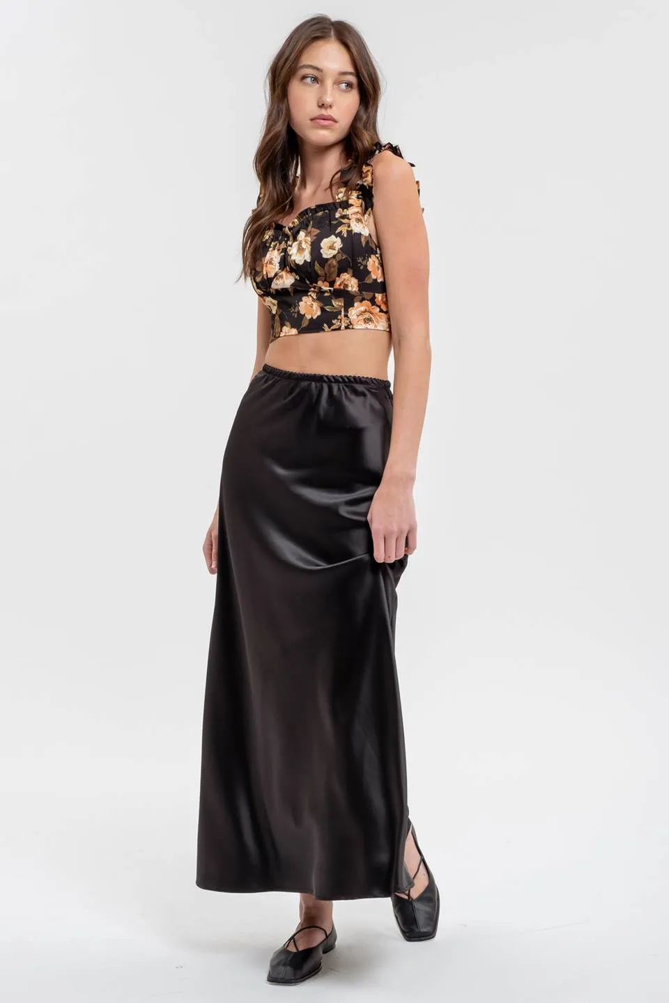 FLORAL RUFFLE STRAP DETAIL CROP TOP sold by Blu Pepper product image thumbnail 3