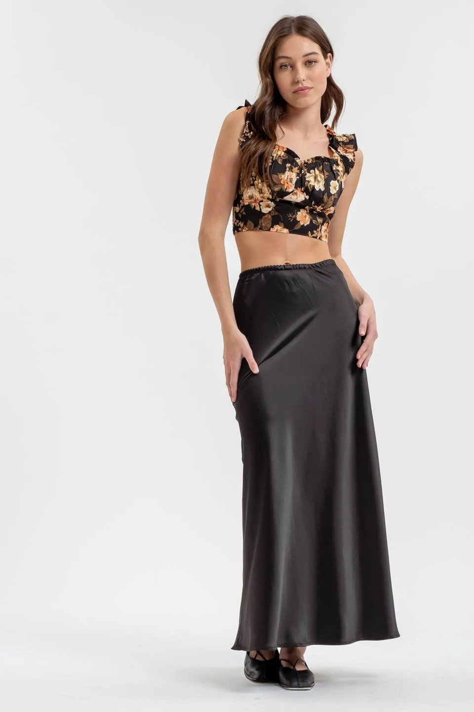 FLORAL RUFFLE STRAP DETAIL CROP TOP sold by Blu Pepper product image thumbnail 5