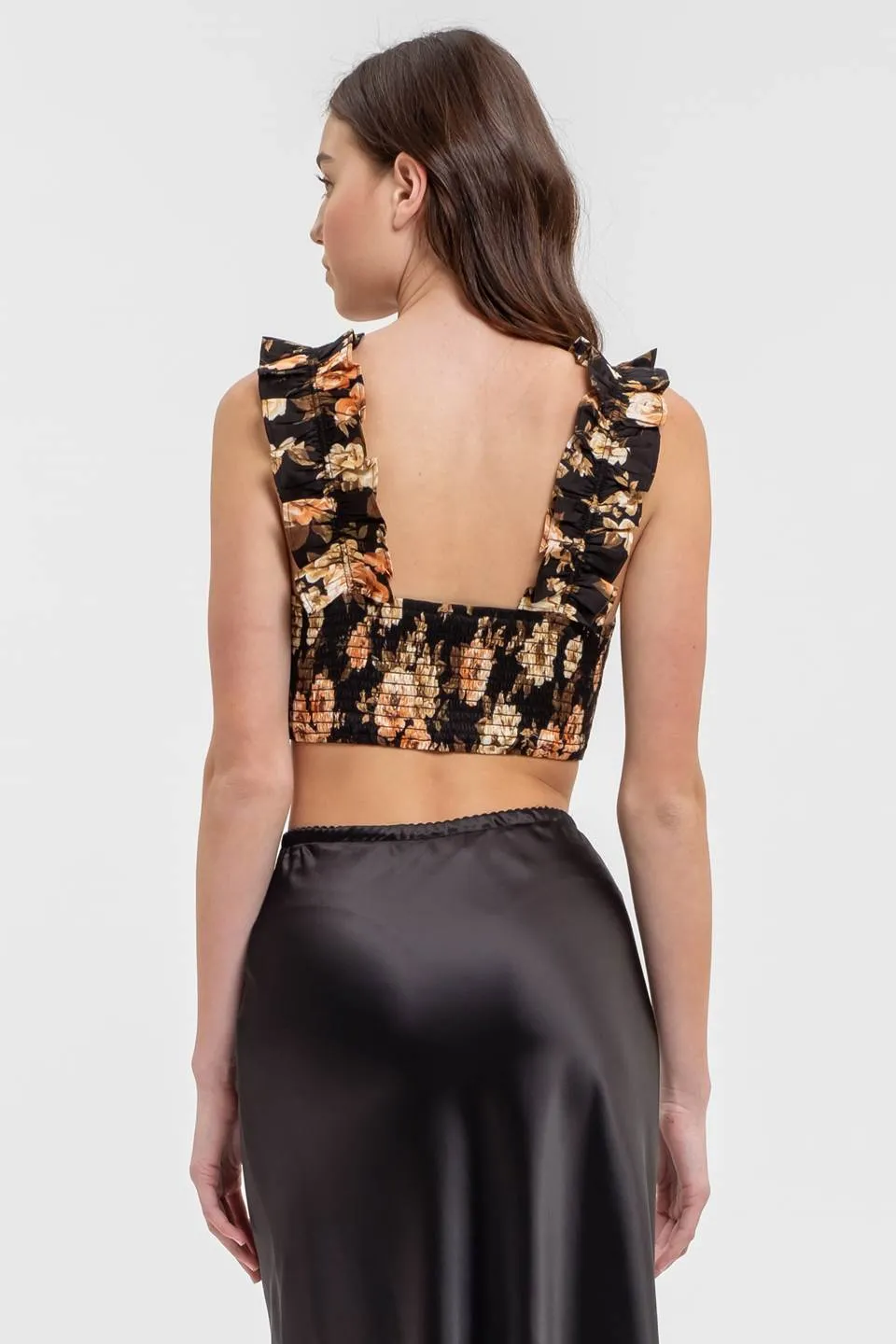 FLORAL RUFFLE STRAP DETAIL CROP TOP sold by Blu Pepper product image thumbnail 2