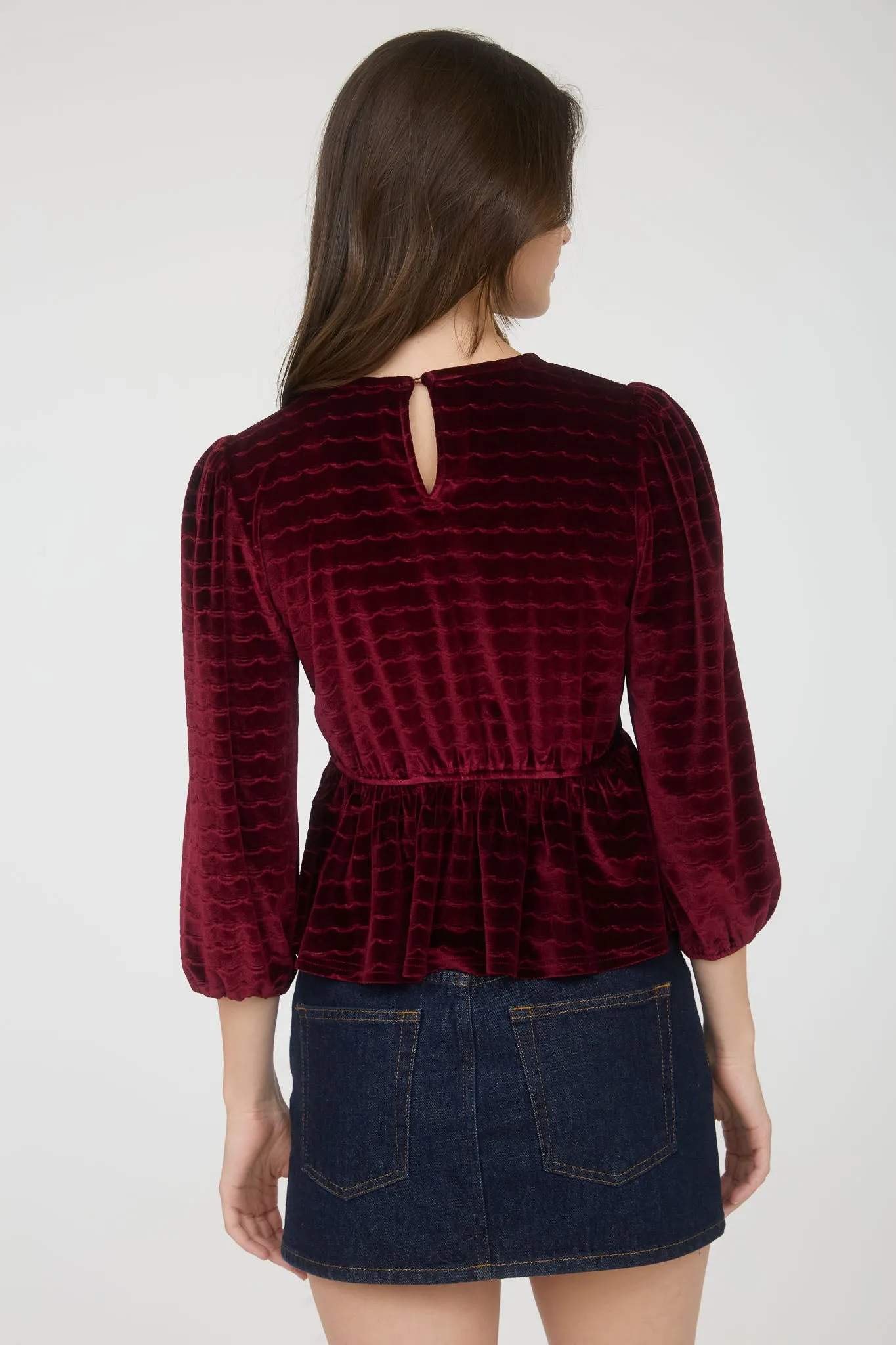 SCALLOP VELVET BOW DETAIL 3/4 SLEEVE KNIT TOP sold by Blu Pepper product image thumbnail 2