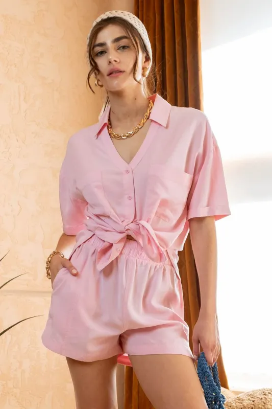 COLLARED V NECK BUTTON DOWN SHIRT sold by Blu Pepper
