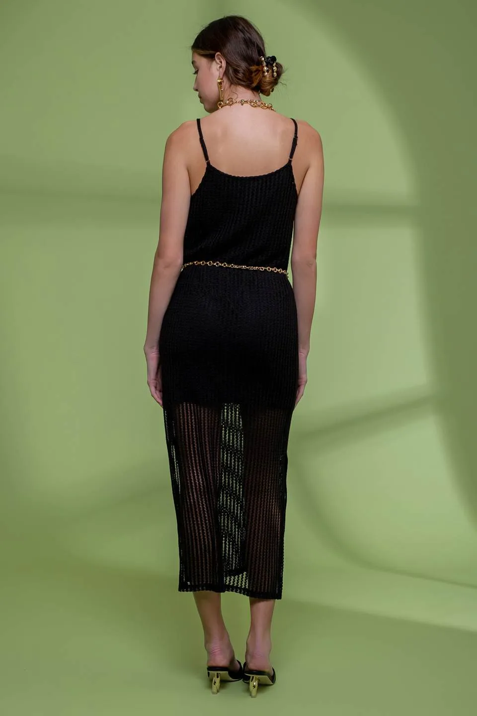 SPLIT HEM SHEER CROCHET MIDI DRESS sold by Blu Pepper product image thumbnail 2