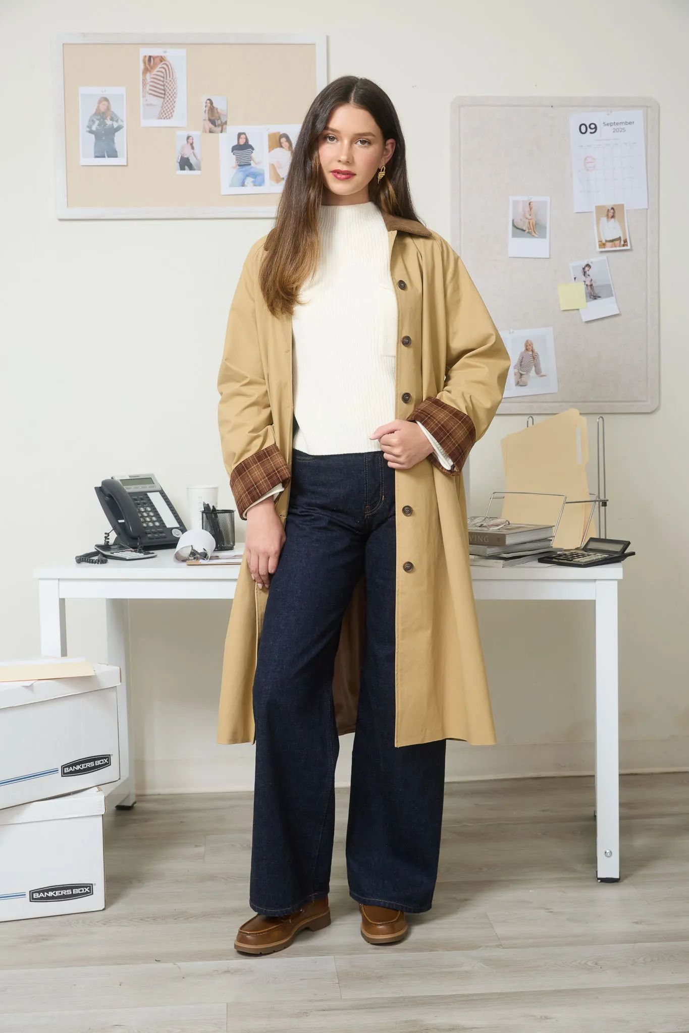 CORDUROY COLLAR PLAID SLEEVE BUTTON DOWN COAT sold by Blu Pepper product image thumbnail 5