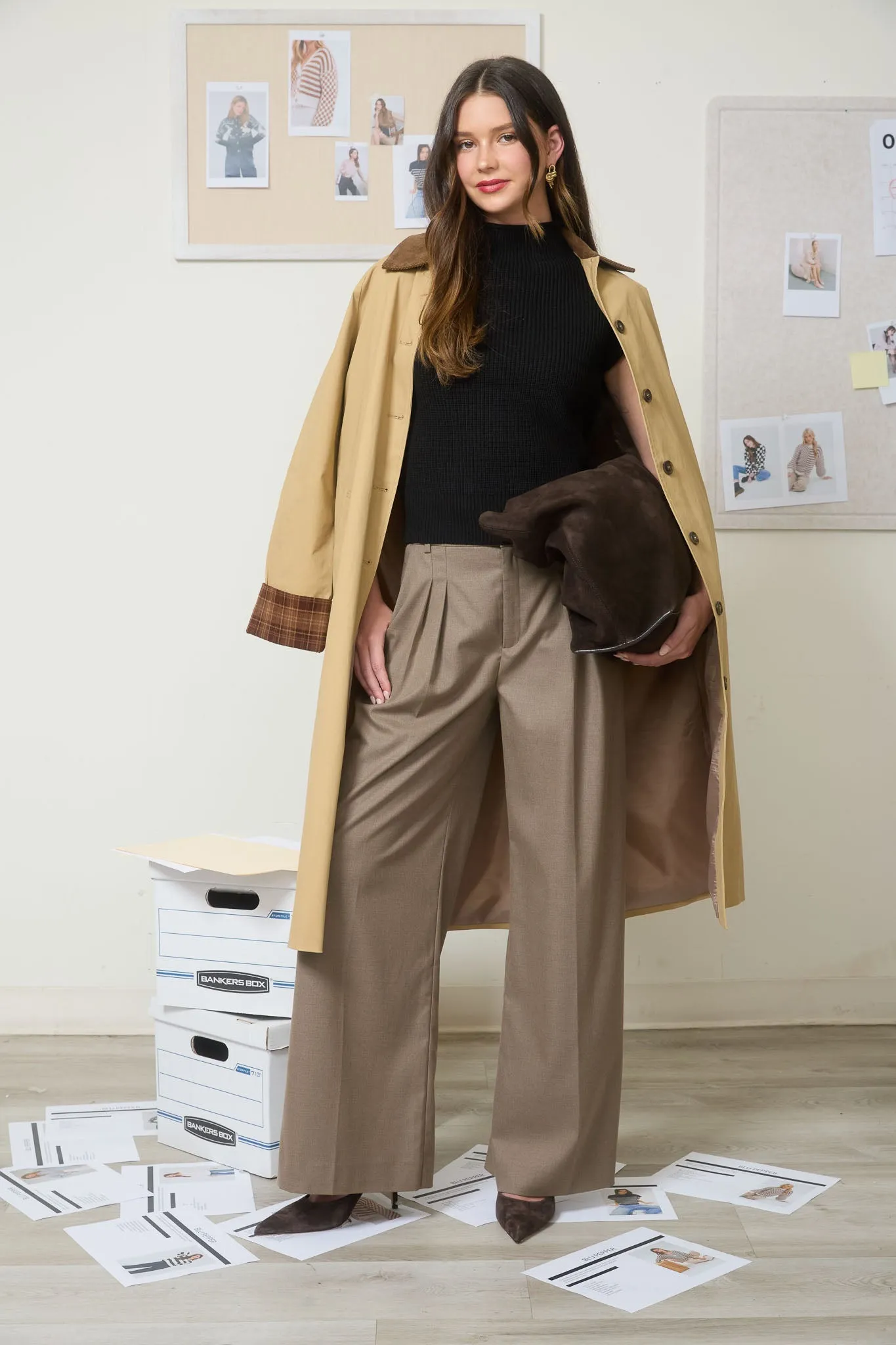 CORDUROY COLLAR PLAID SLEEVE BUTTON DOWN COAT sold by Blu Pepper product image thumbnail 2