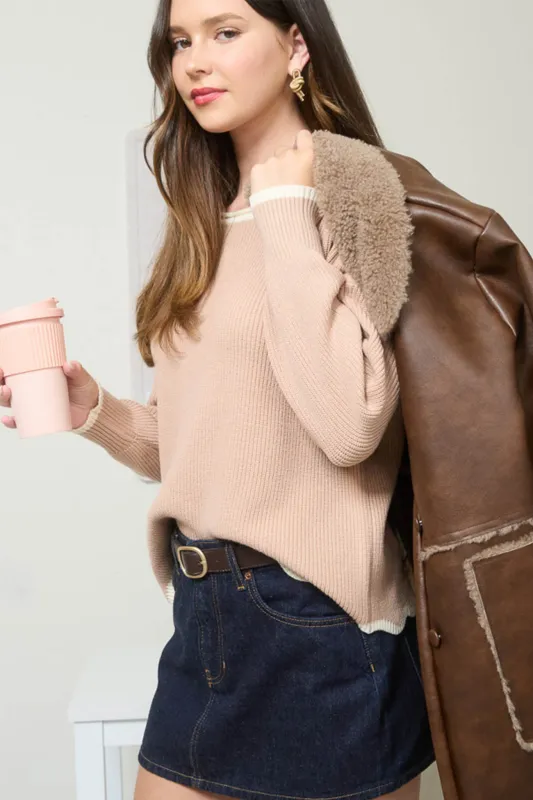 CONTRAST SCALLOP TRIM KNIT PULLOVER SWEATER sold by Blu Pepper