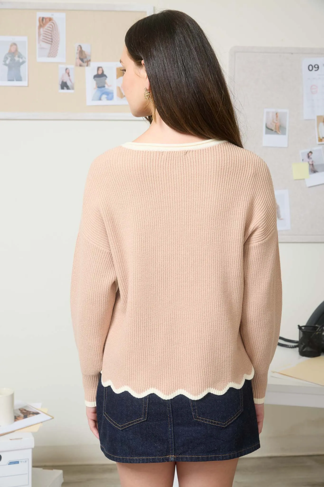 CONTRAST SCALLOP TRIM KNIT PULLOVER SWEATER sold by Blu Pepper product image thumbnail 2