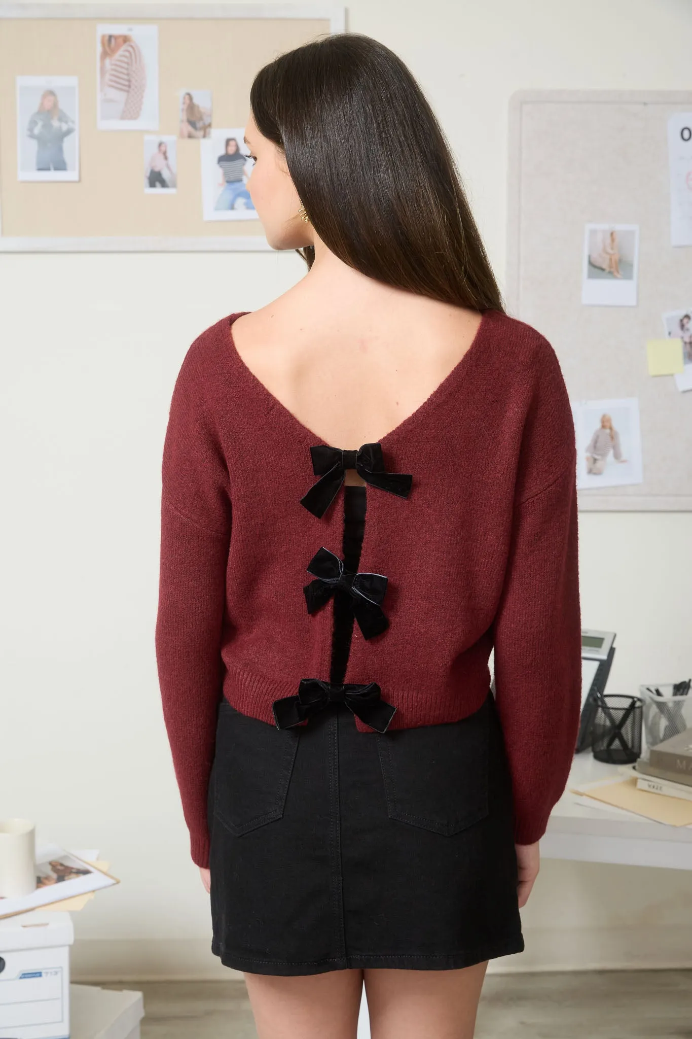 BACK VELVET BOW DETAIL KNIT PULLOVER SWEATER sold by Blu Pepper product image thumbnail 2