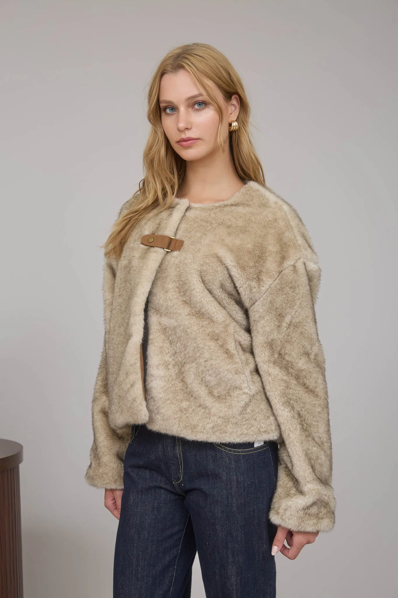 FAUX FUR FRONT TAB DETAIL COAT sold by Blu Pepper product image thumbnail 3