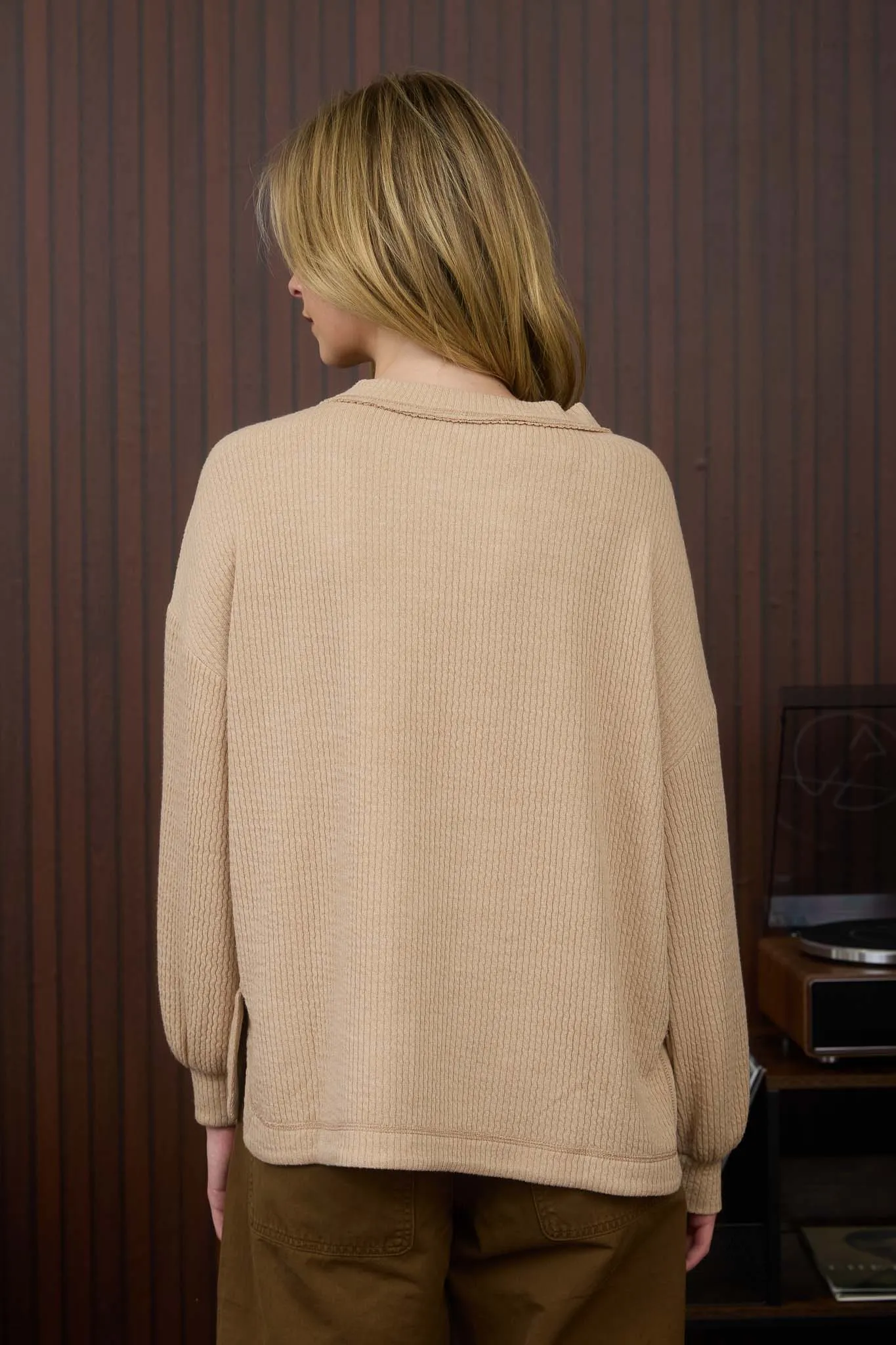 CREW NECK BUTTON DETAIL LONG SLEEVE KNIT TOP sold by Blu Pepper product image thumbnail 4
