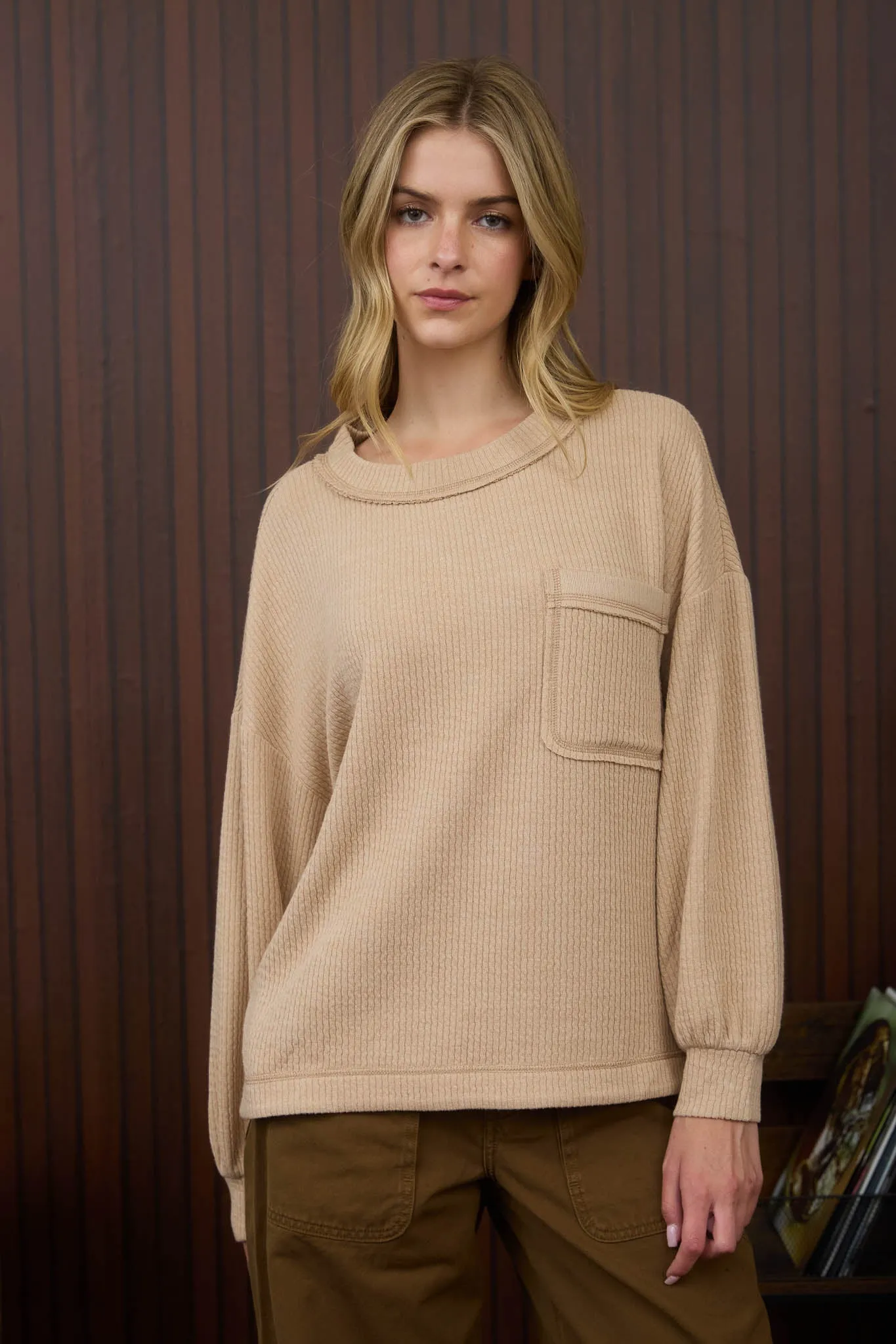 CREW NECK BUTTON DETAIL LONG SLEEVE KNIT TOP sold by Blu Pepper product image thumbnail 5