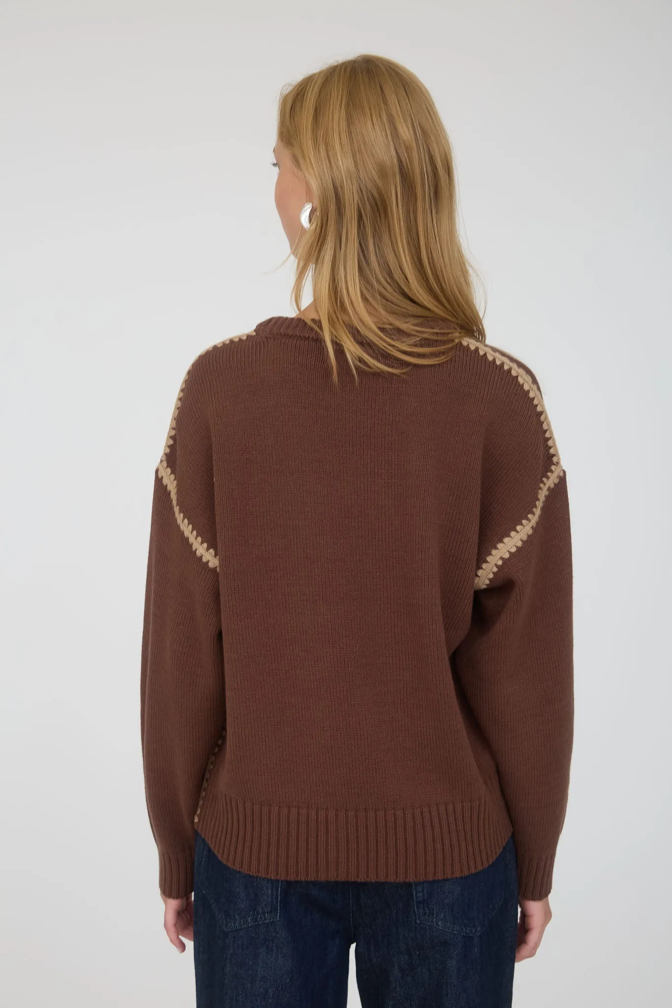 CONTRAST STITCH CREW NECK KNIT PULLOVER SWEATER sold by Blu Pepper product image thumbnail 2