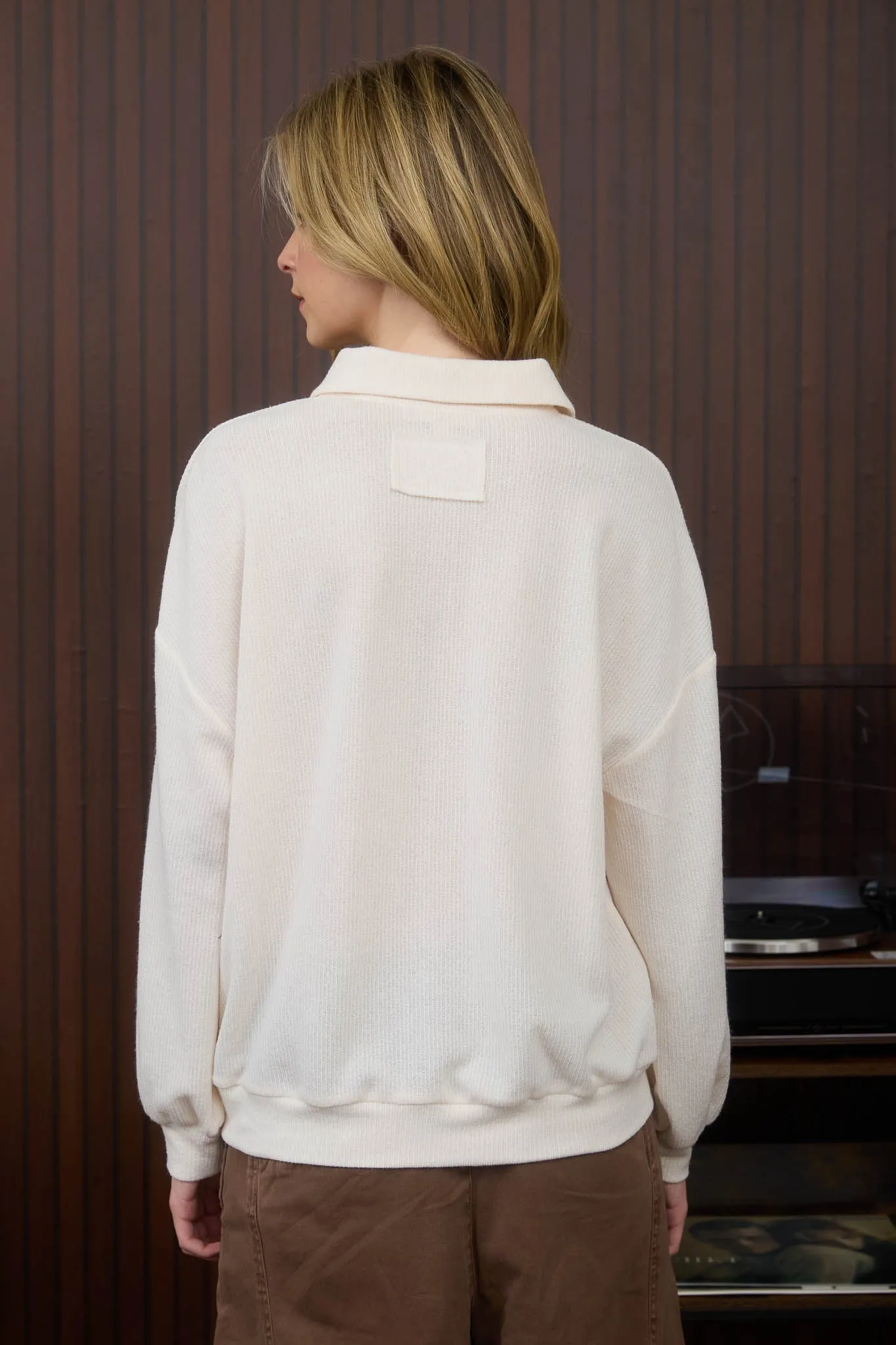 COLLARED HALF SNAP BUTTON LONG SLEEVE KNIT TOP sold by Blu Pepper product image thumbnail 2