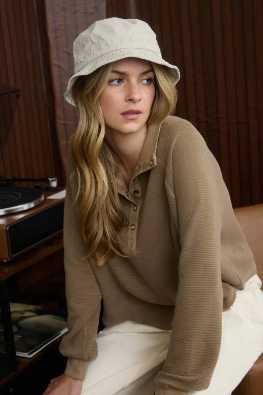 MOCK NECK HALF SNAP BUTTON LONG SLEEVE KNIT OP sold by Blu Pepper