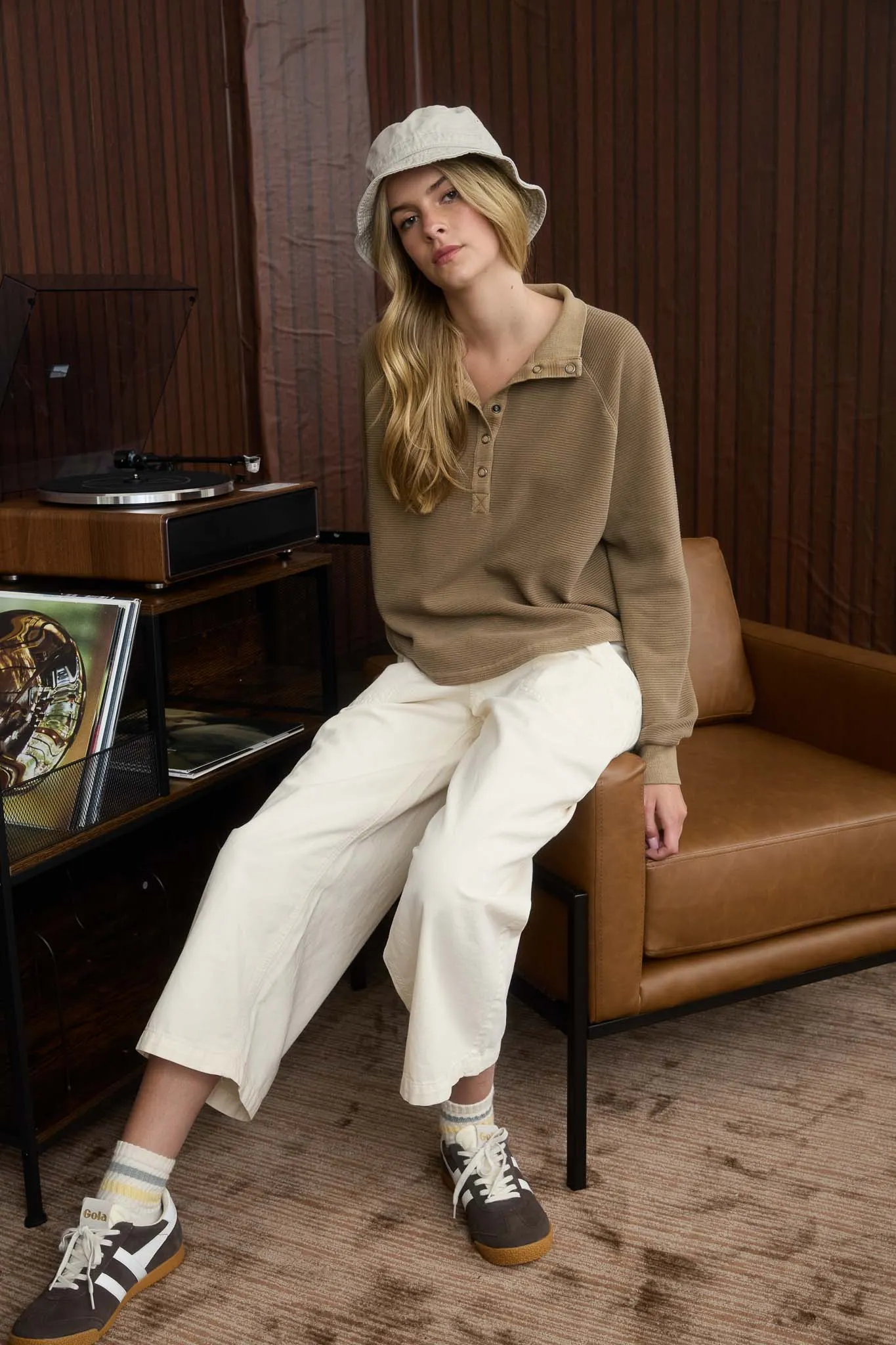 MOCK NECK HALF SNAP BUTTON LONG SLEEVE KNIT OP sold by Blu Pepper product image thumbnail 5