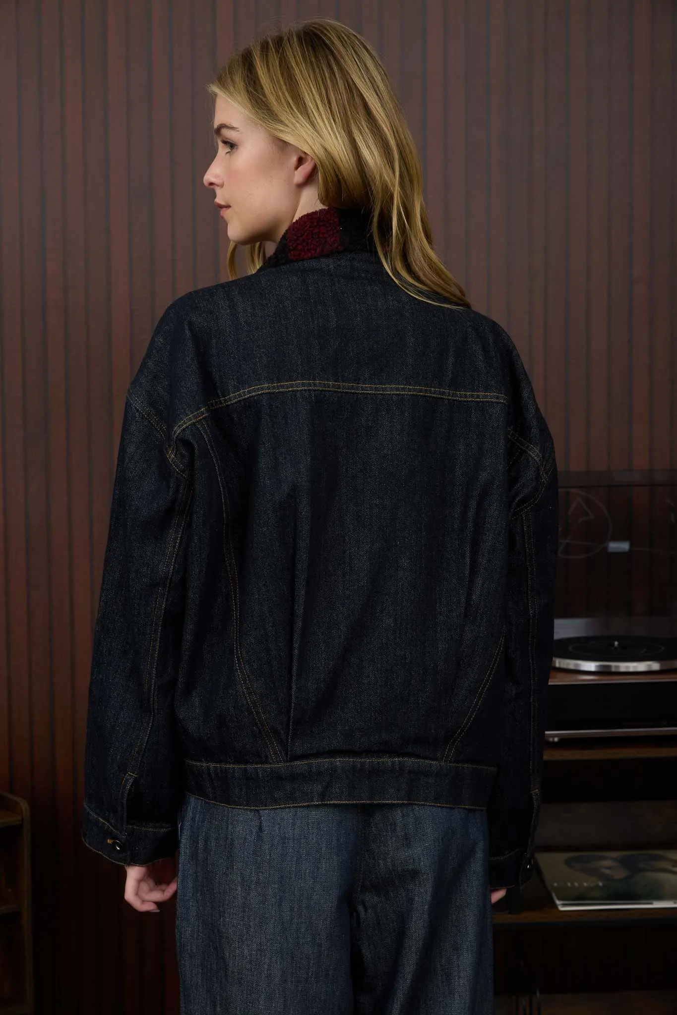 PLAID TEDDY COLLAR BUTTON DOWN DENIM JACKET (PREORDER) sold by Blu Pepper product image thumbnail 2