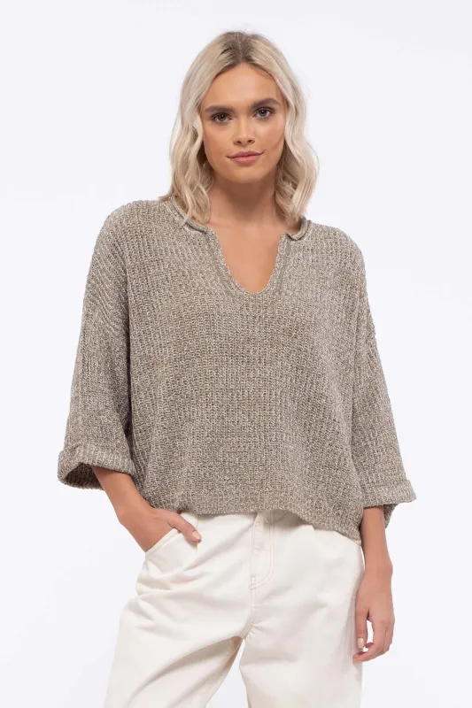 Split Neck Sweater Top sold by Blu Pepper