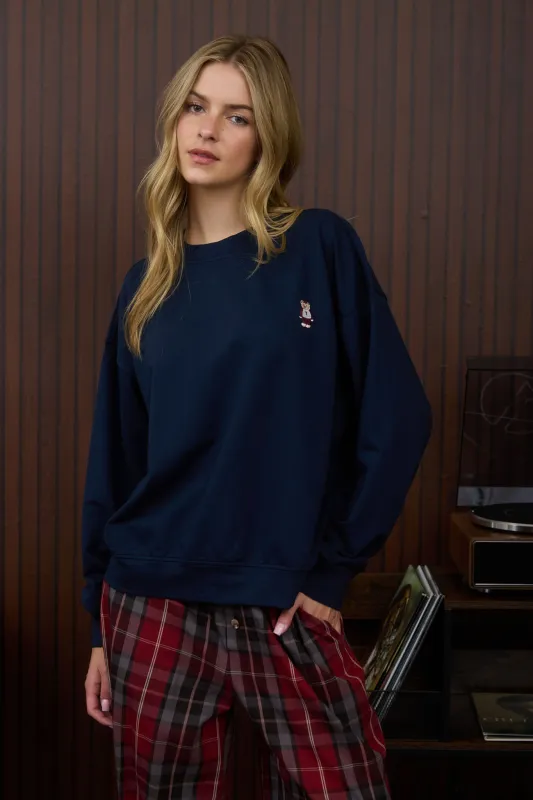 LONG SLEEVE TEDDY EMBROIDERY  KNIT TOP sold by Blu Pepper