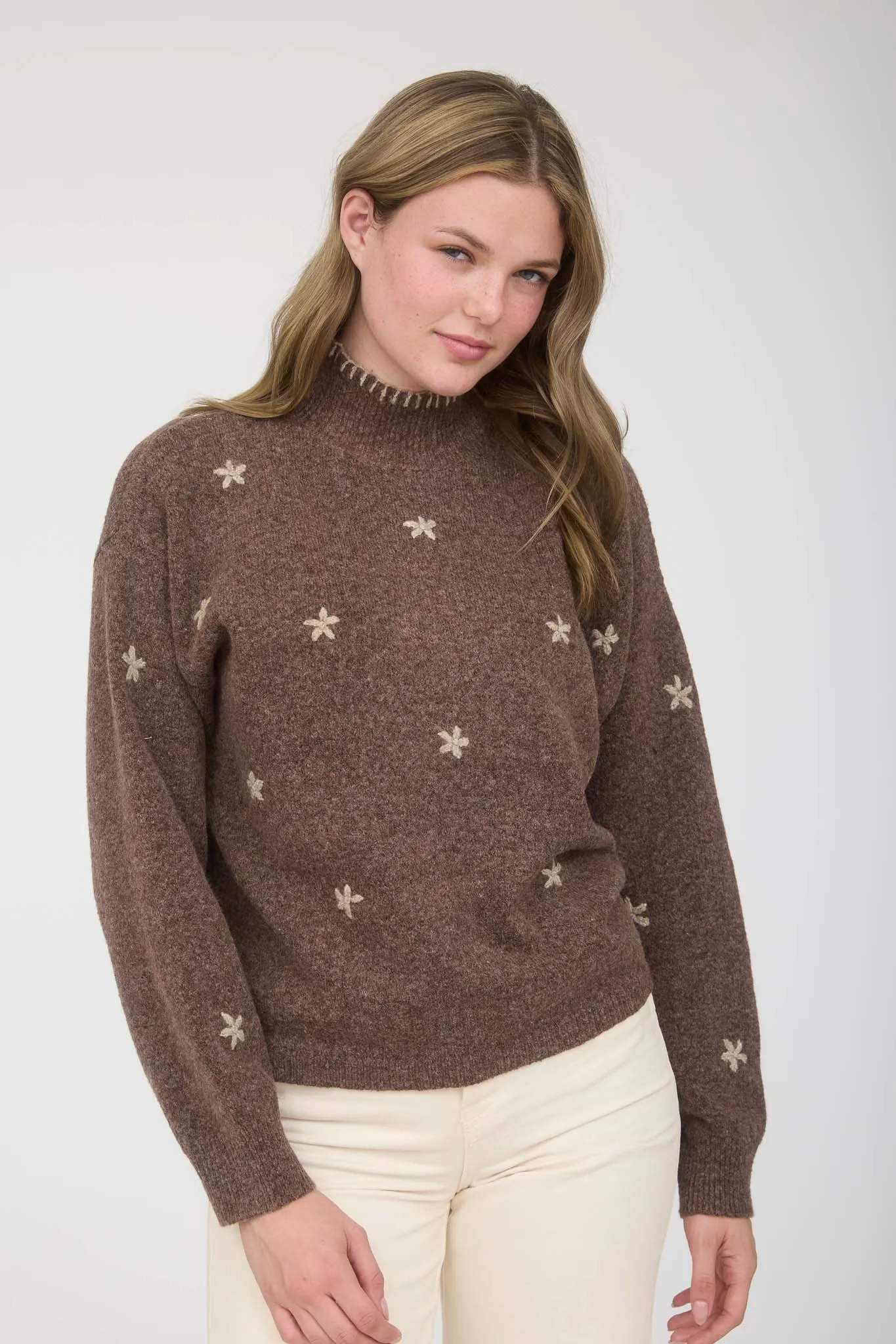 FLORAL EMBROIDERY MOCK NECK KNIT SWEATER sold by Blu Pepper product image thumbnail 4
