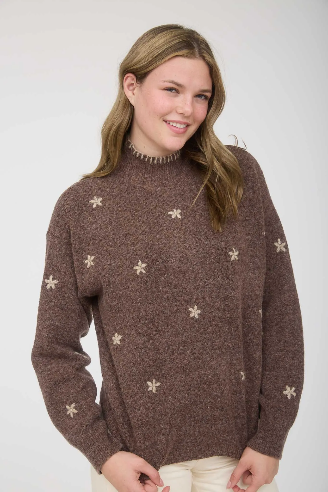 FLORAL EMBROIDERY MOCK NECK KNIT SWEATER sold by Blu Pepper product image thumbnail 3