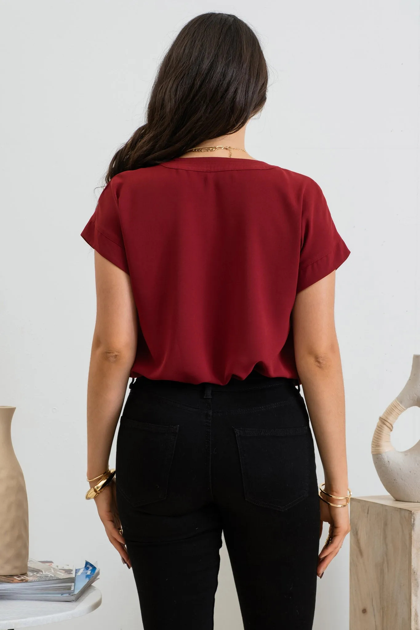 PLUS SOLID SPLIT NECK EXTENDED SHOULDER WOVEN TOP sold by Blu Pepper product image thumbnail 2