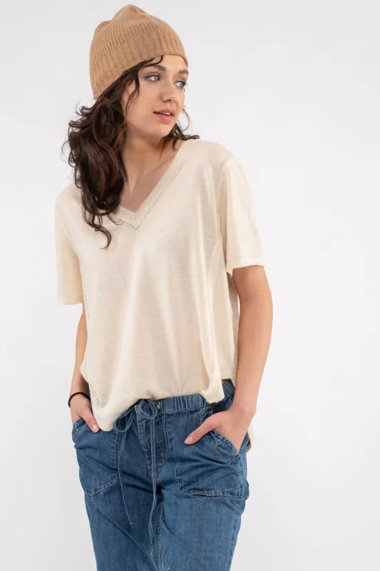 REVERSE STITCH V NECK TOP sold by Blu Pepper