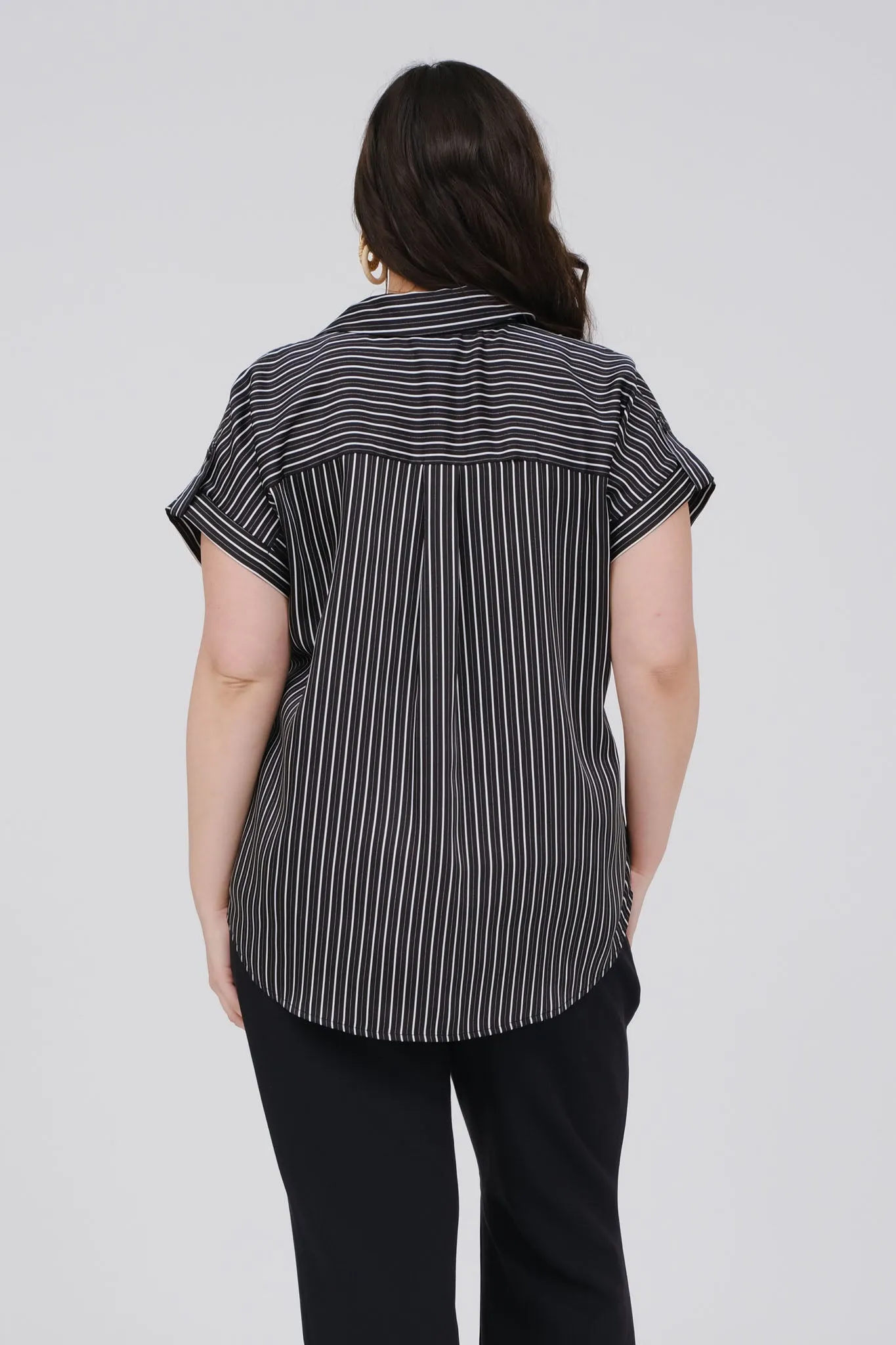 PLUS STRIPE SHORT SLEEVE COLLARED BUTTON DOWN TOP sold by Blu Pepper product image thumbnail 3
