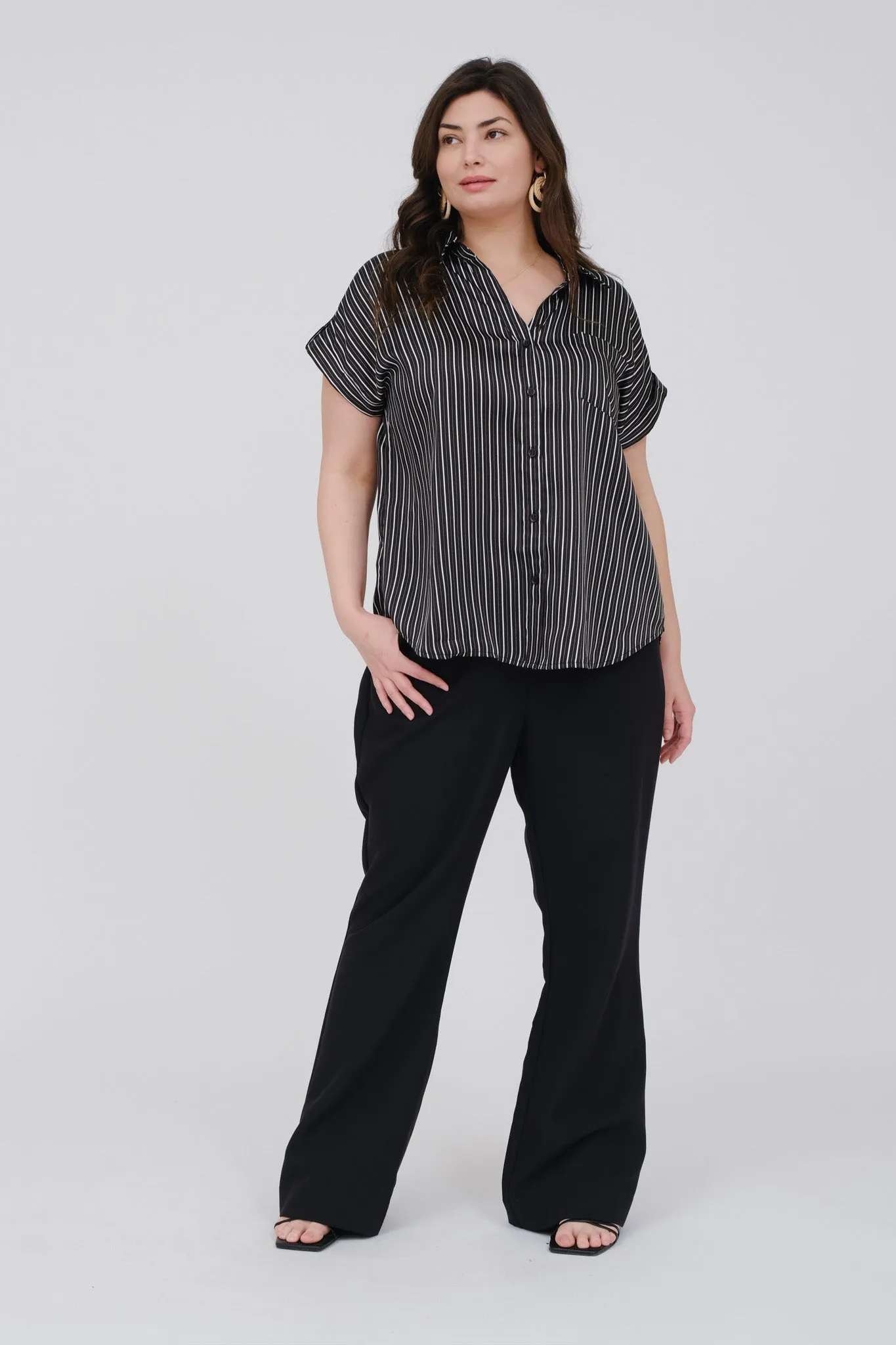 PLUS STRIPE SHORT SLEEVE COLLARED BUTTON DOWN TOP sold by Blu Pepper product image thumbnail 4