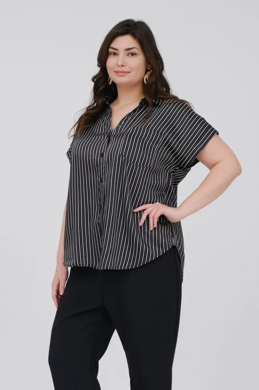 PLUS STRIPE SHORT SLEEVE COLLARED BUTTON DOWN TOP sold by Blu Pepper
