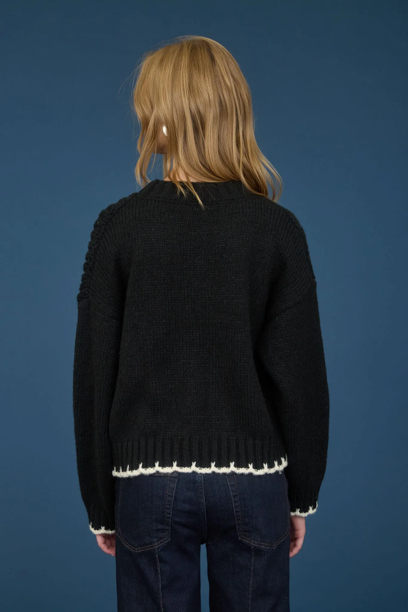 CABLE KNIT PATTERN CONTRAST STITCH DETAIL SWEATER sold by Blu Pepper product image thumbnail 2