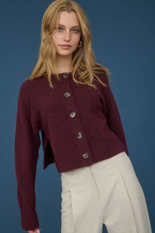 FUZZY KNIT BUTTON DOWN SIDE SPLIT KNIT CARDIGAN sold by Blu Pepper