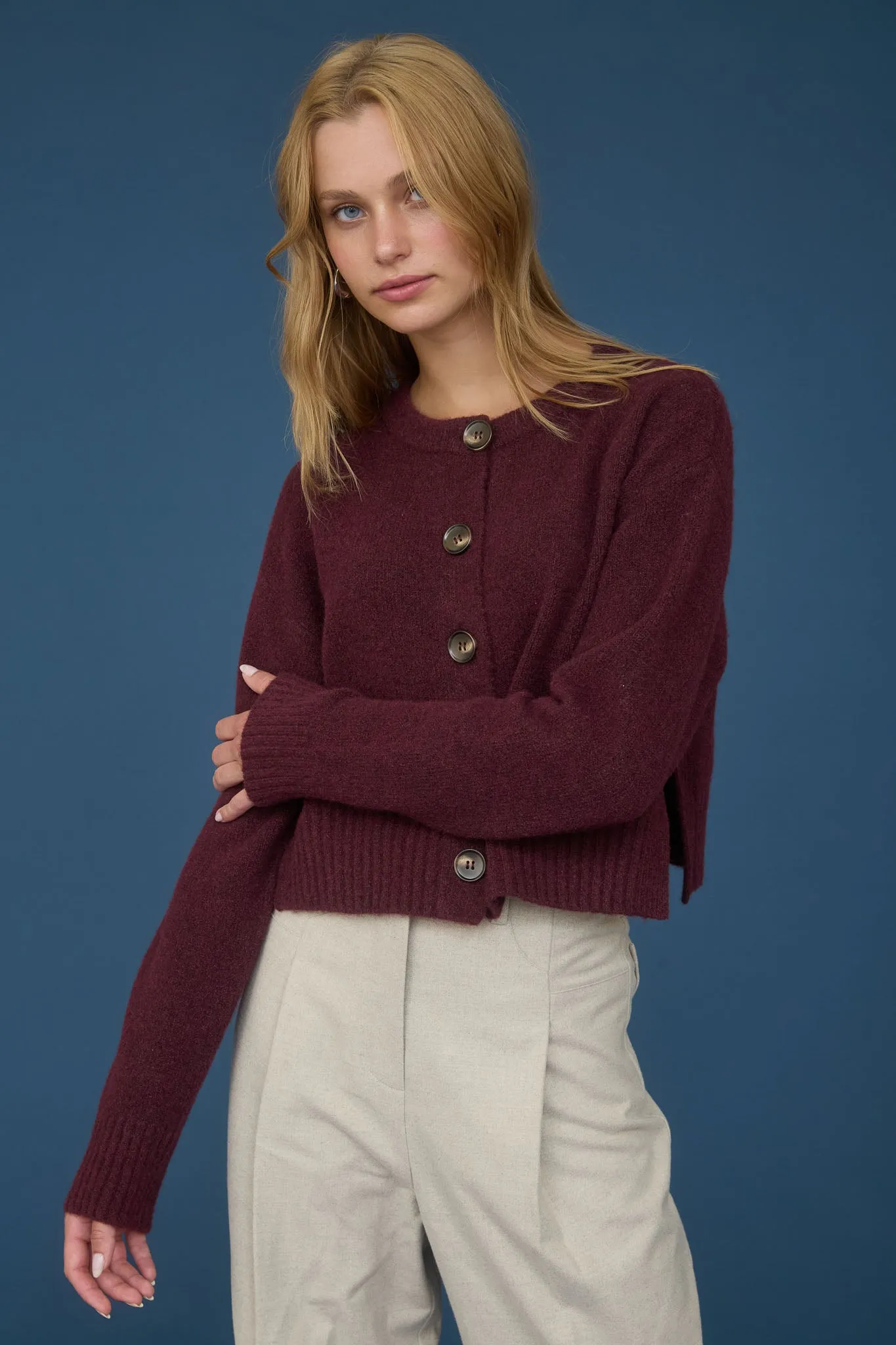 FUZZY KNIT BUTTON DOWN SIDE SPLIT KNIT CARDIGAN sold by Blu Pepper product image thumbnail 5