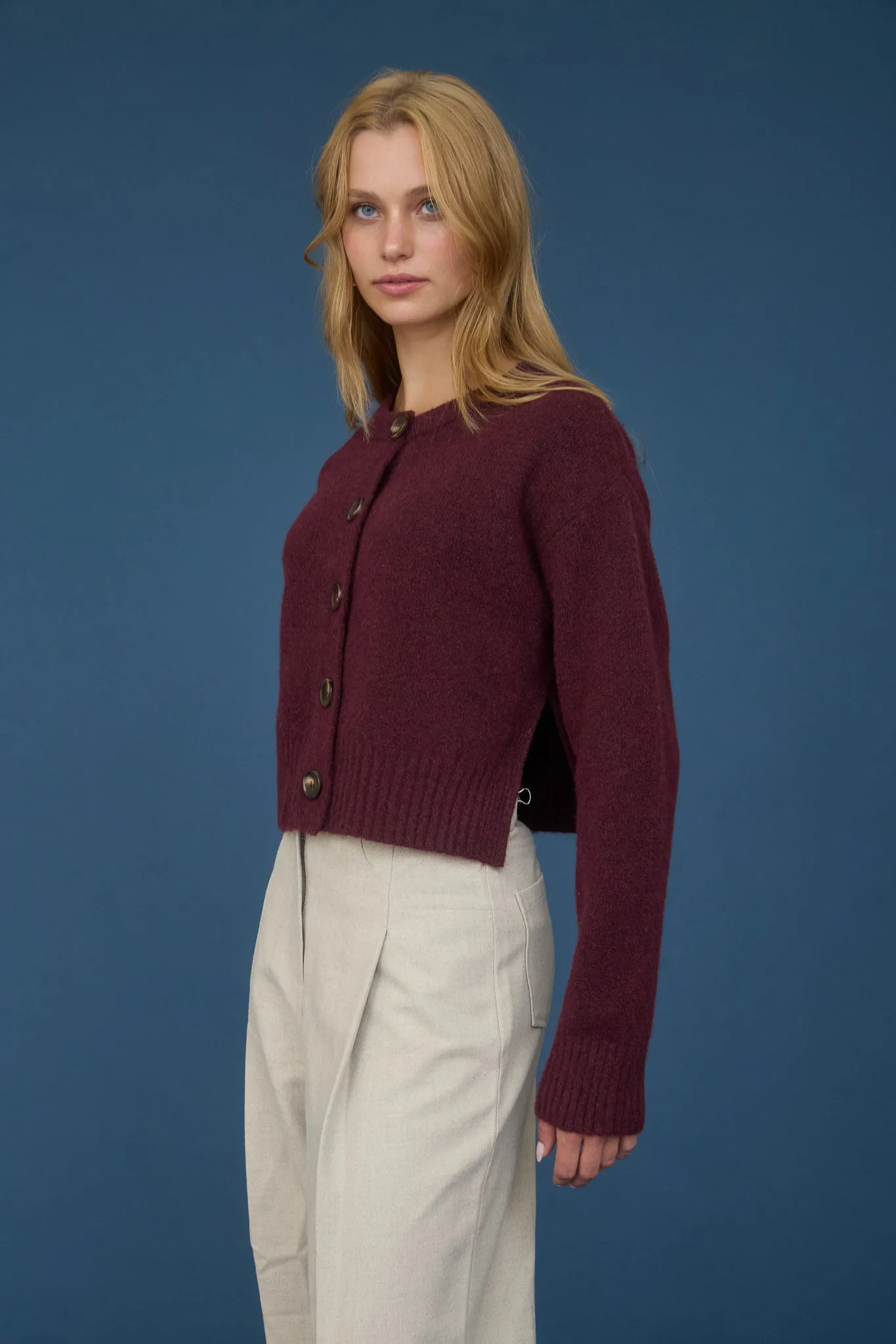 FUZZY KNIT BUTTON DOWN SIDE SPLIT KNIT CARDIGAN sold by Blu Pepper product image thumbnail 3