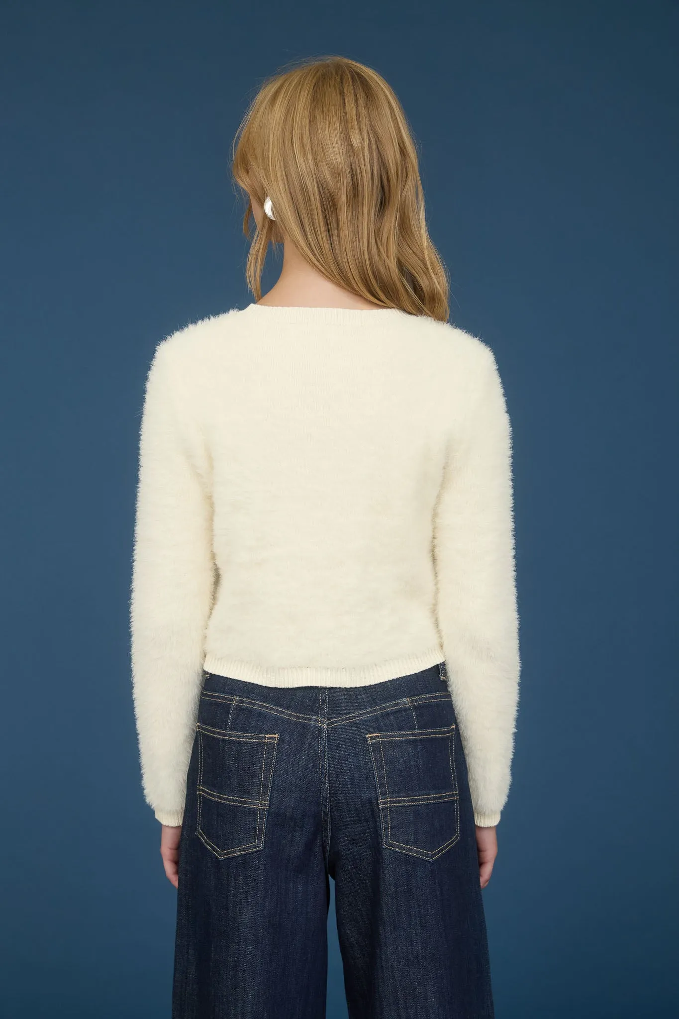 GOLD BUTTON DOWN FUZZY KNIT CARDIGAN (PRE-ORDER) sold by Blu Pepper product image thumbnail 2