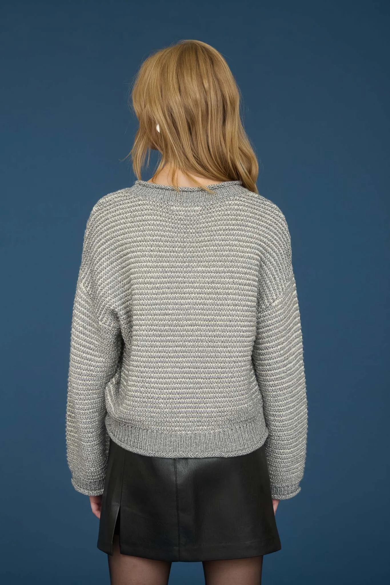 STRIPE RAW EDGE DETAIL LONG SLEEVE KNIT SWEATER sold by Blu Pepper product image thumbnail 2