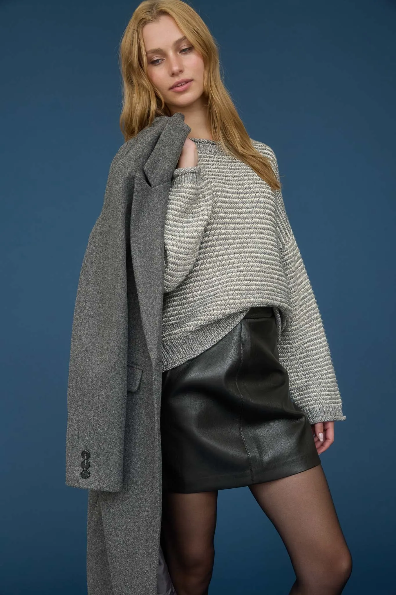 STRIPE RAW EDGE DETAIL LONG SLEEVE KNIT SWEATER sold by Blu Pepper product image thumbnail 3