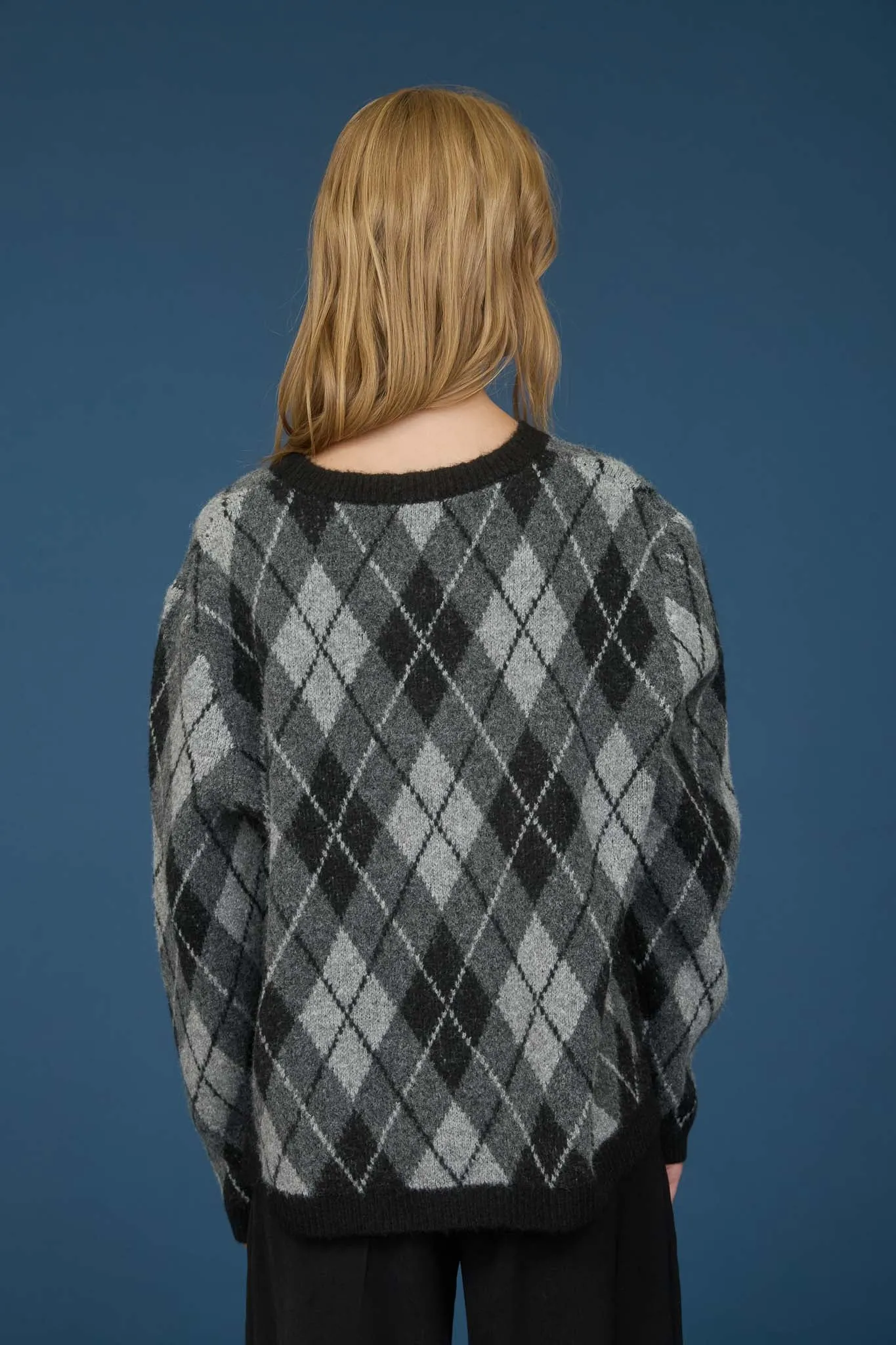 ARGYLE PATTERN CREW NECK LONG SLEEVE KNIT SWEATER sold by Blu Pepper product image thumbnail 2
