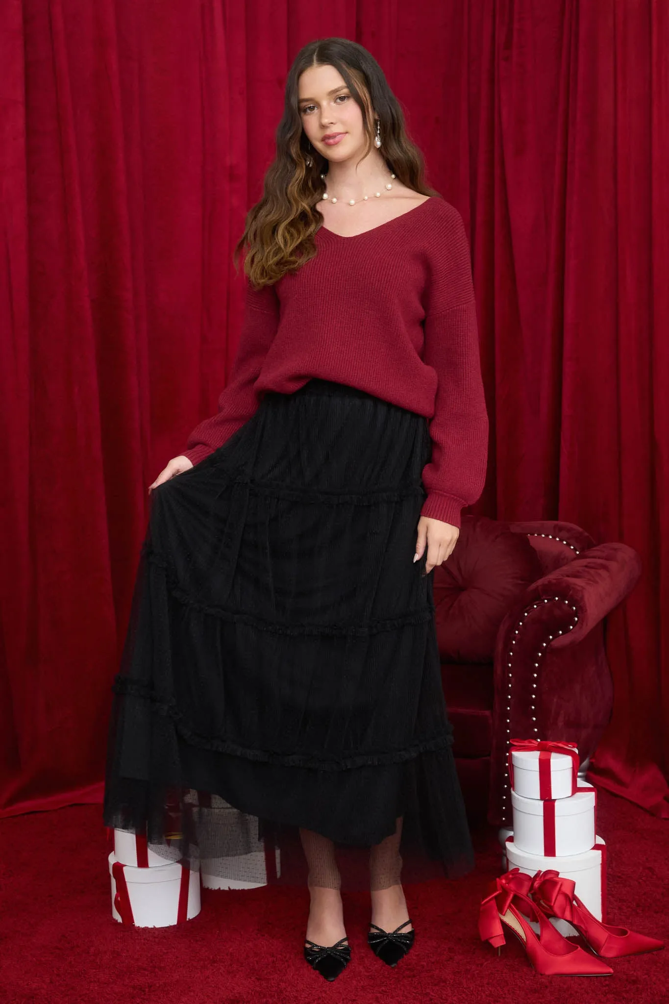 POLKADOT TULLE TIERED MIDI SKIRT sold by Blu Pepper