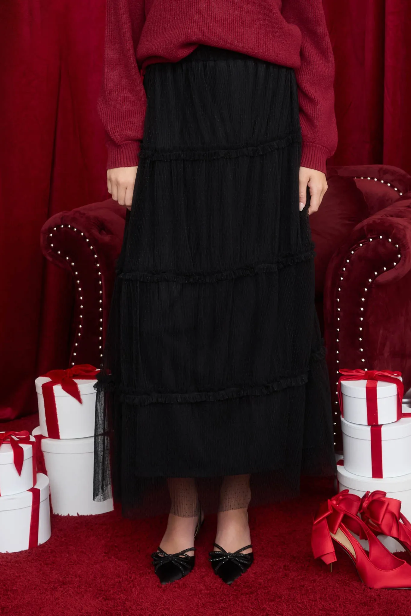 POLKADOT TULLE TIERED MIDI SKIRT sold by Blu Pepper product image thumbnail 4