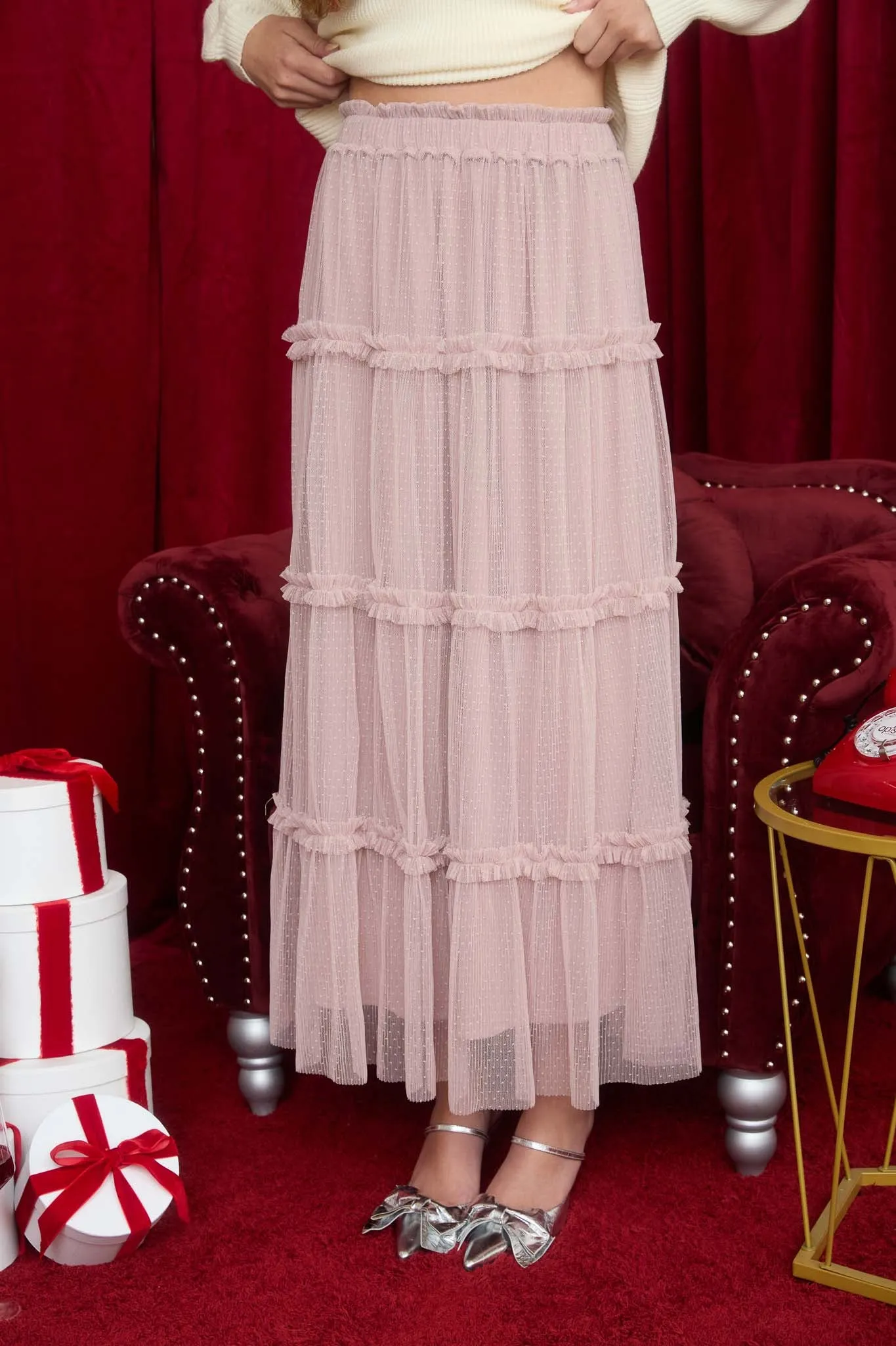 POLKADOT TULLE TIERED MIDI SKIRT sold by Blu Pepper product image thumbnail 5